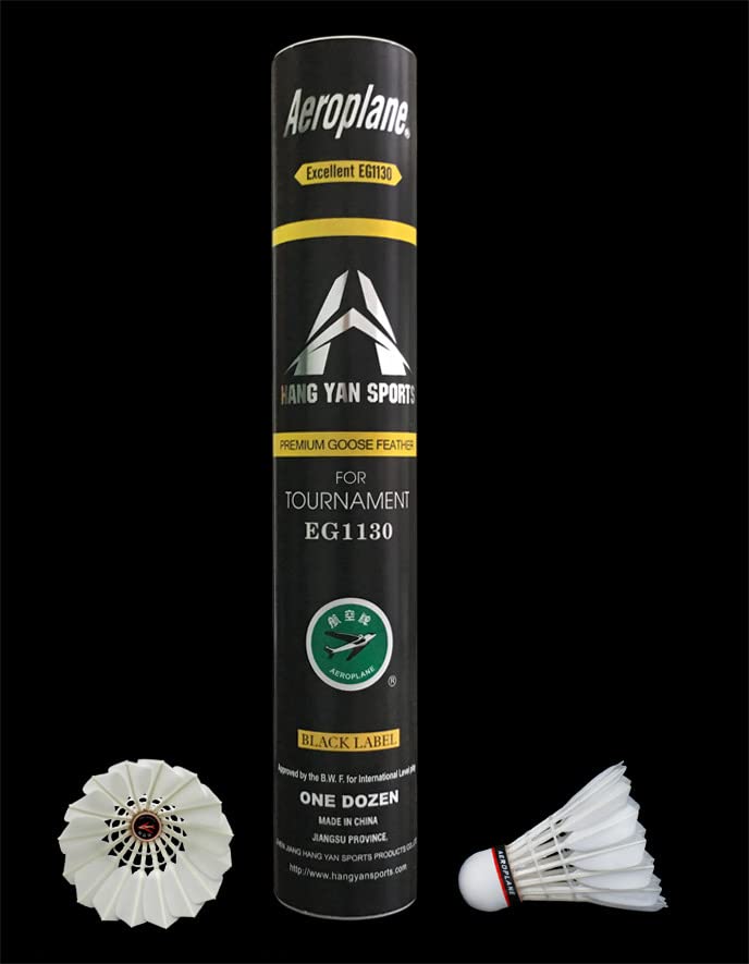 Premium Aeroplane EG1130 Black Label Feather Badminton Shuttlecocks - High Quality Goose Feather Shuttlecocks for Professional Training & Competitive Matches - Perfect for Indoor Badminton Courts & Club Tournaments