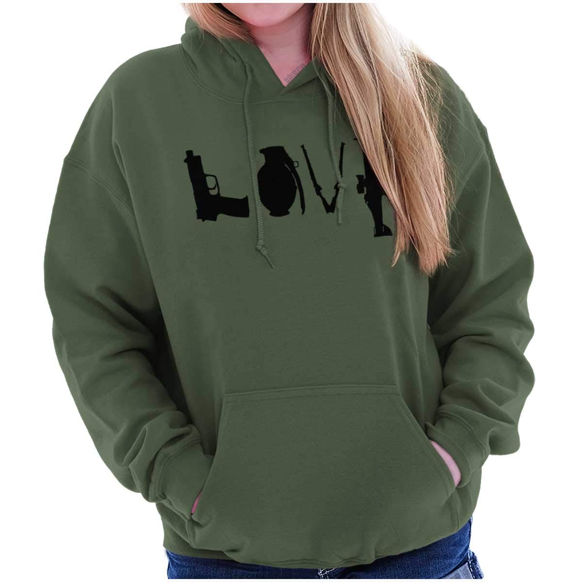 Brisco Brands Love Pistol Rifle Arms Owner America Hoodie Sweatshirt for Women - Patriotic American Gun Enthusiast Apparel for Outdoor Activities & Casual Wear