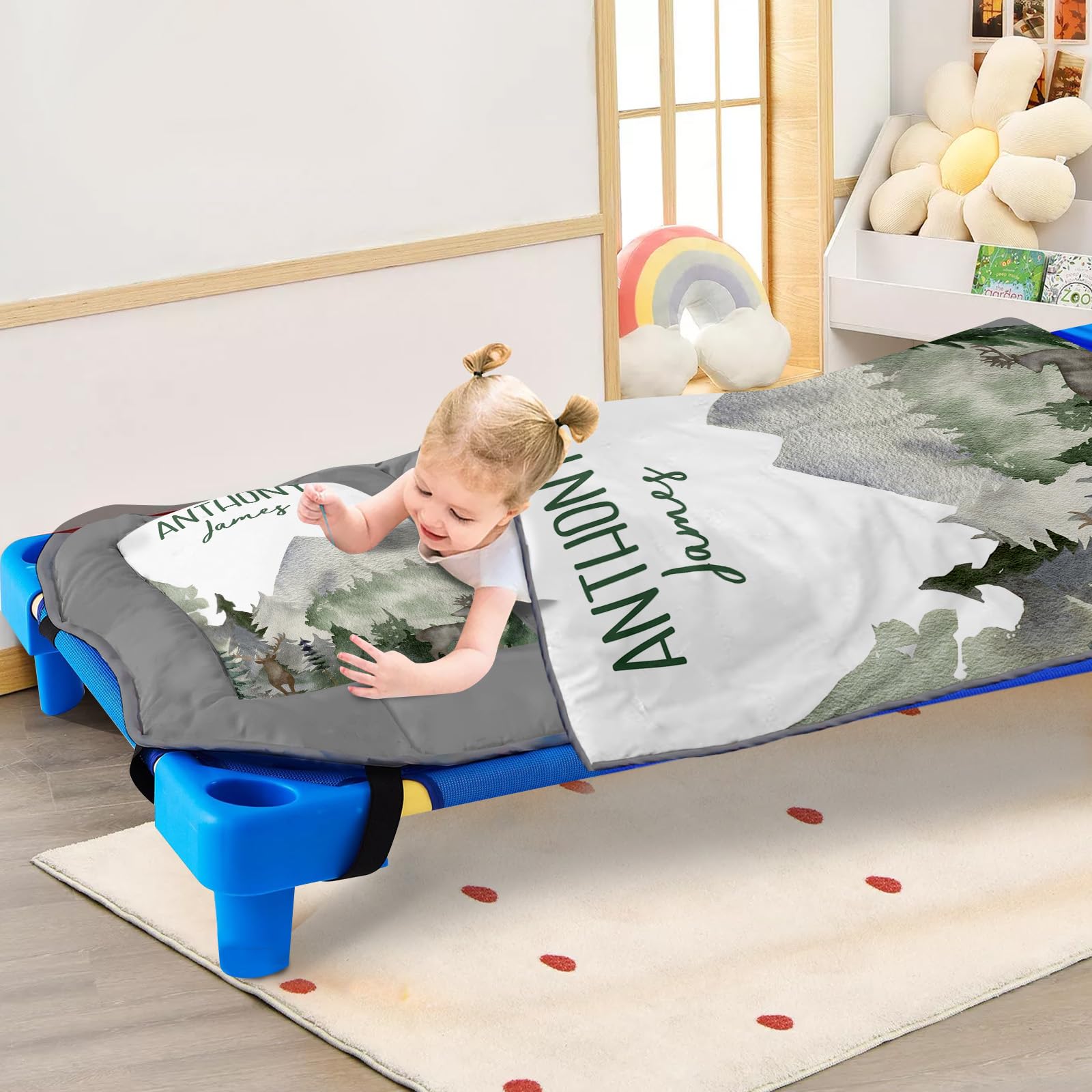 Personalized Toddler Nap Mat with Flannel Blanket & Removable Pillow - Custom Name Slumber Bag for Preschool & Daycare - Roll Up Sleeping Mat for Boys & Girls with Cute Animal Designs | Perfect for Naptime, Travel & Sleepovers