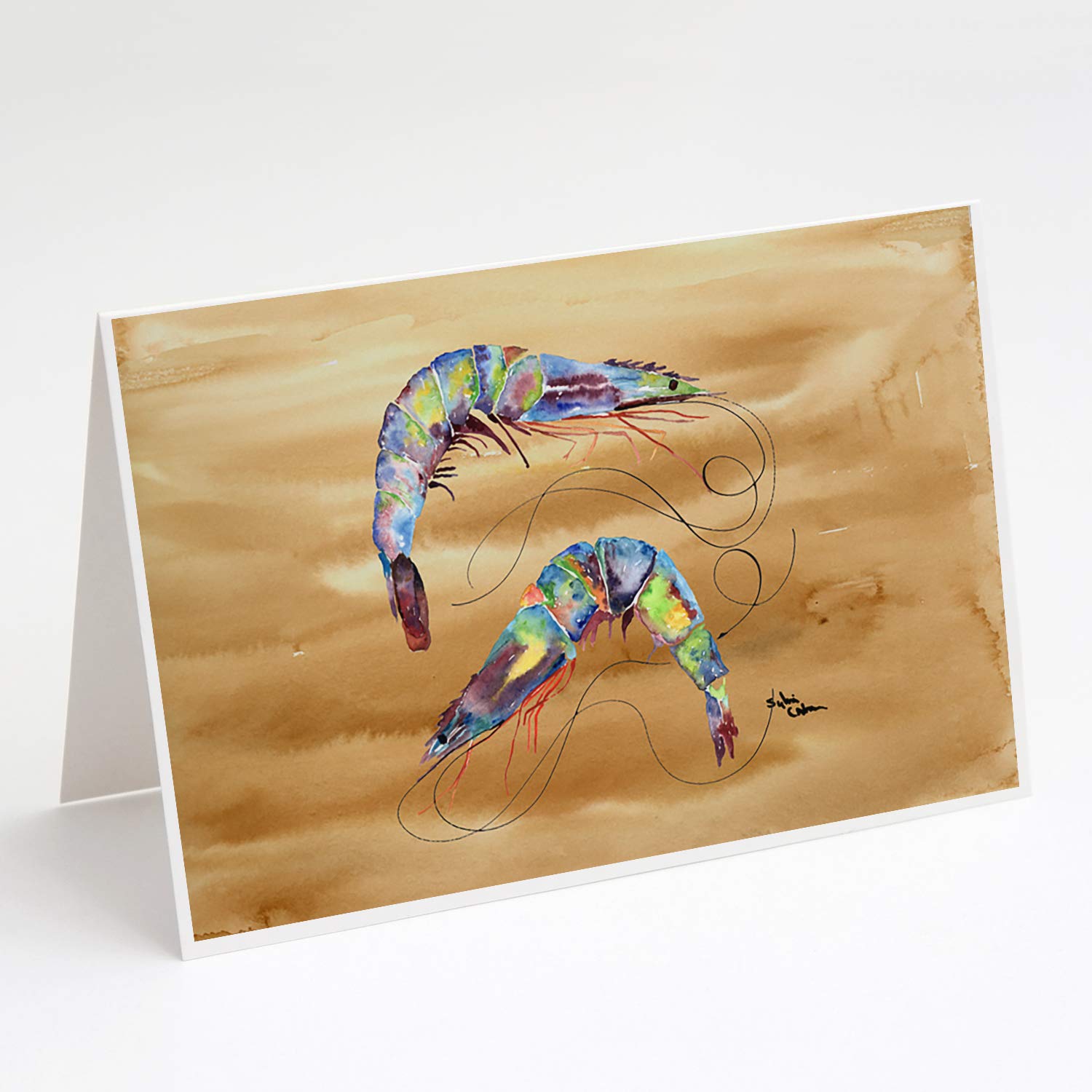 Caroline's Treasures 8158GCA7P Whimsical Shrimp Greeting Cards - Pack of 8 Blank A7 Size (5x7) Note Cards with Envelopes | Perfect for Birthday Wishes, Thank You Notes & Special Occasions