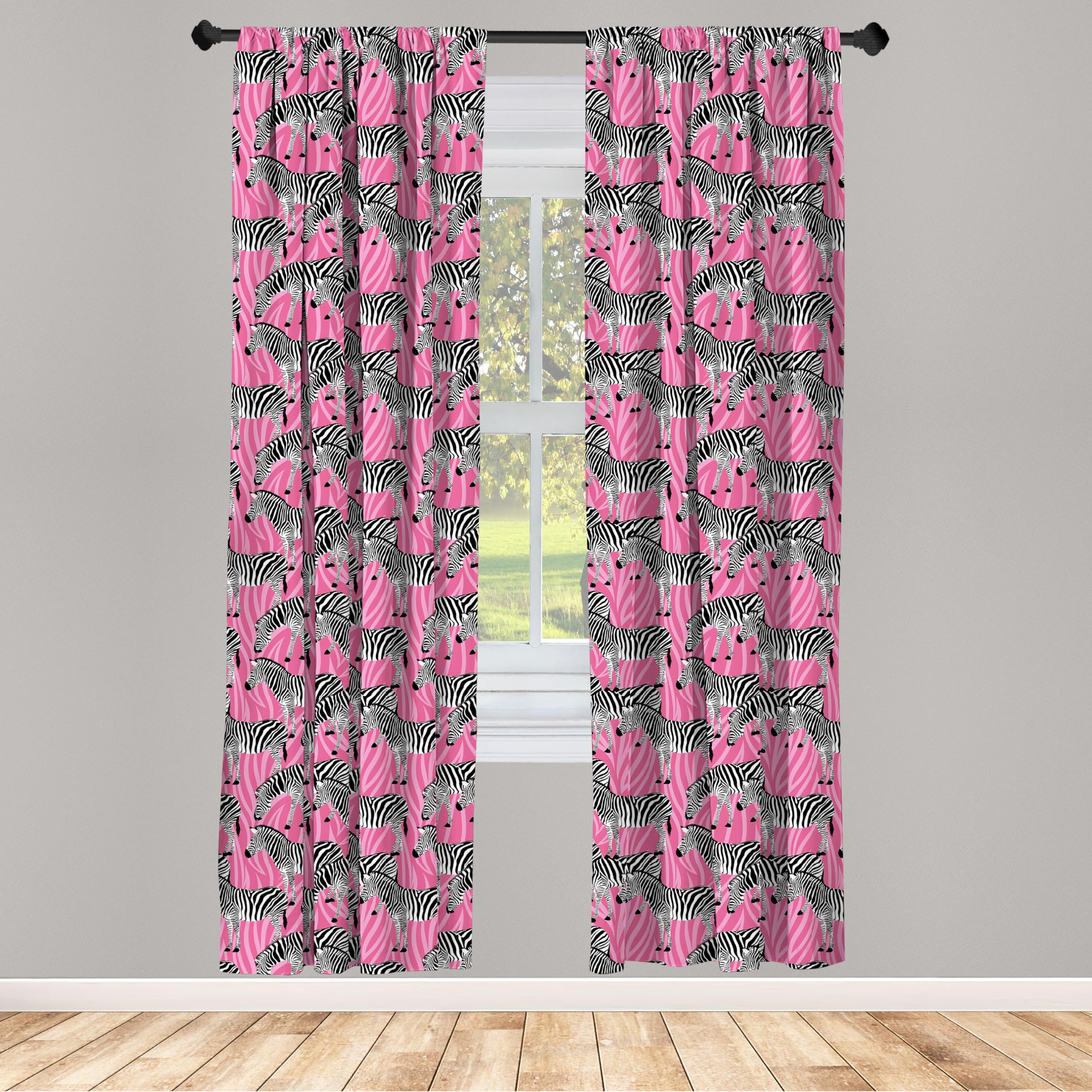 Ambesonne Pink Zebra Print Window Curtains - 2 Panels Set, 28