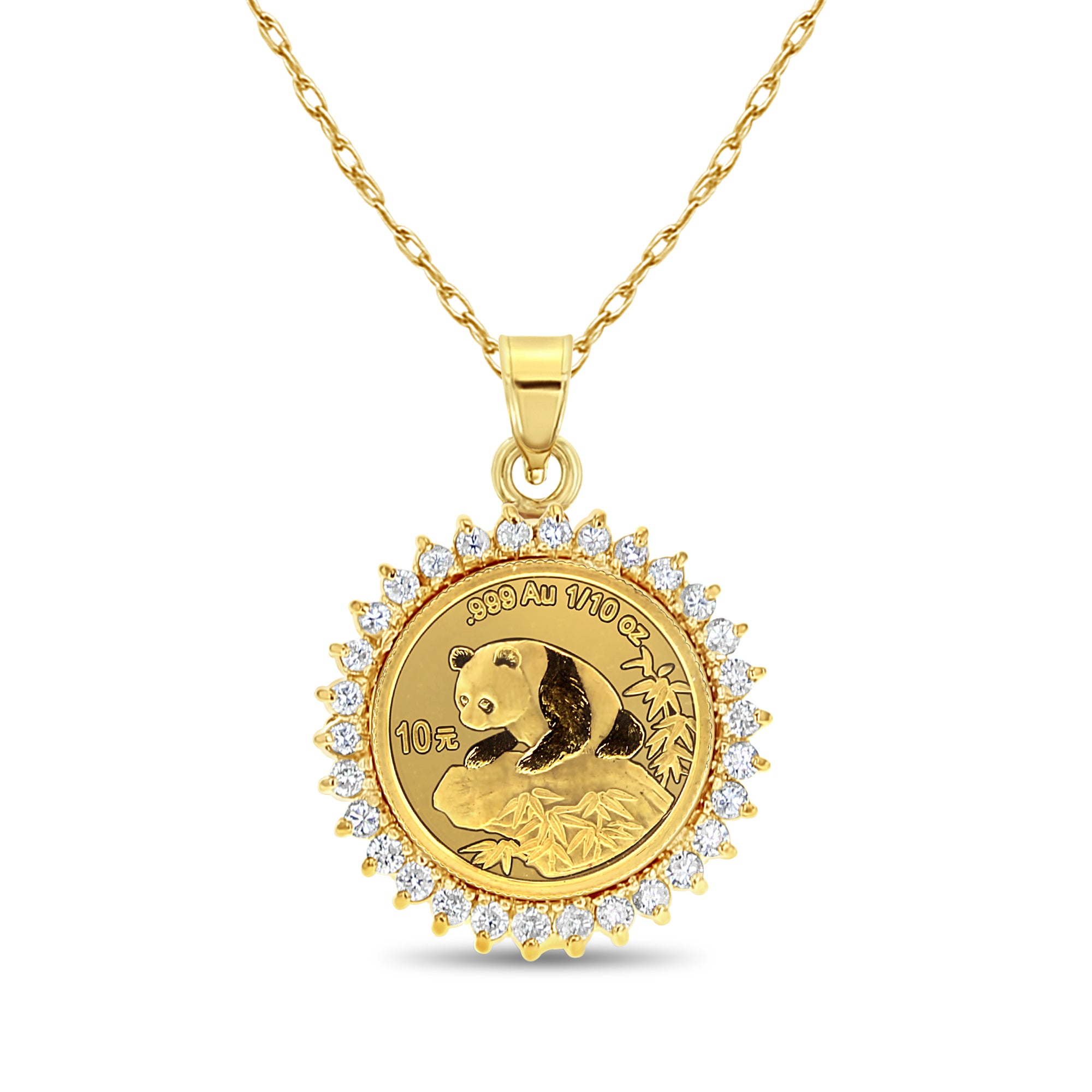 1/10OZ 24K Fine Gold Panda Diamond Halo Pendant Necklace - Perfect for Gifts, Anniversaries & Special Occasions