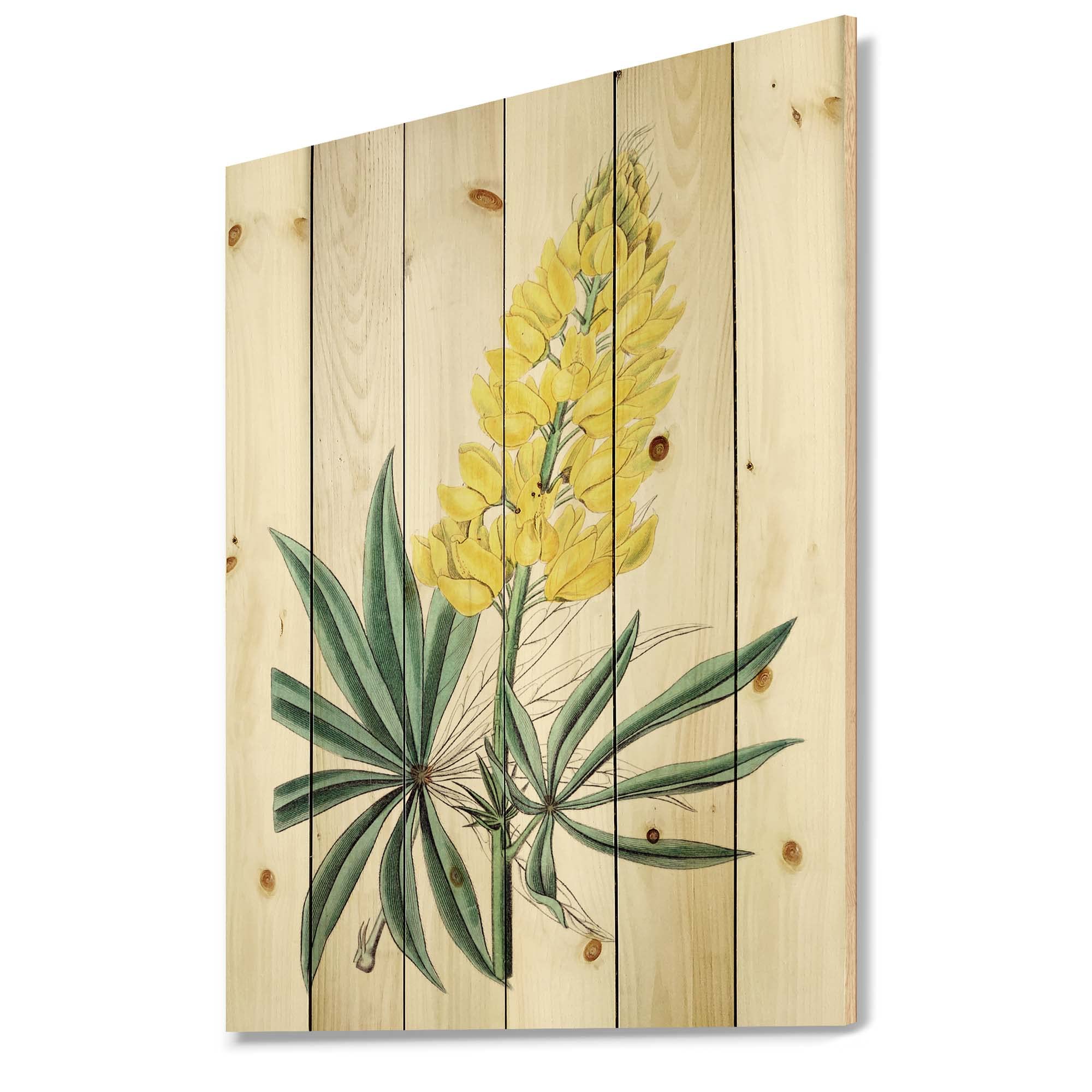 Vintage Yellow Floral Wood Wall Art - Handmade Traditional Wooden Wall Decor with Large Flower Print on Natural Pine - Perfect for Living Room, Bedroom, or Farmhouse Style Home Decor