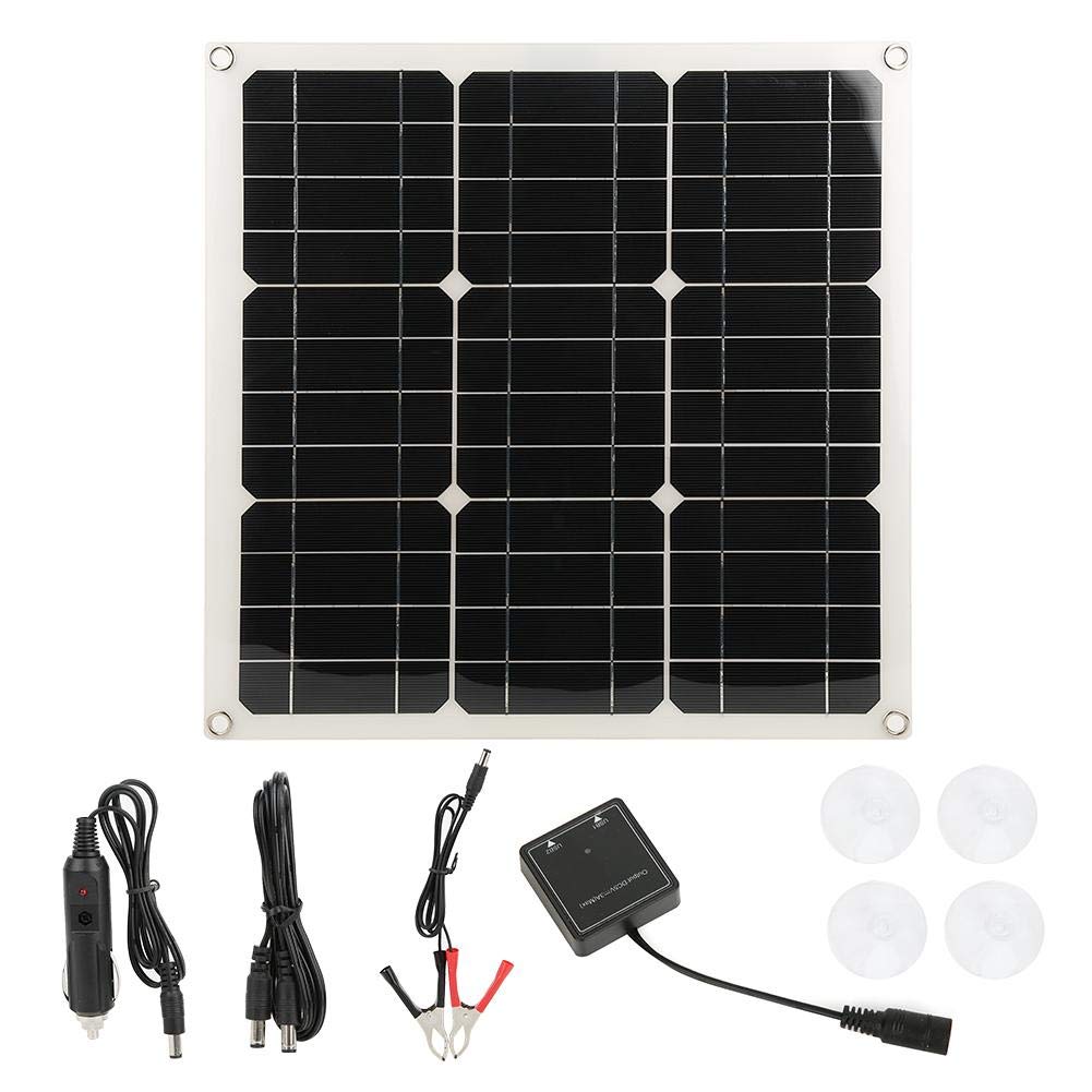 30W IP65 Waterproof Solar Charger with Dual USB Ports - Durable & Fast Charging for Cars, RVs, Boats - Includes 4 Suction Cups & LED Lights - Perfect for Outdoor Camping, Hiking, and Emergency Power Backup