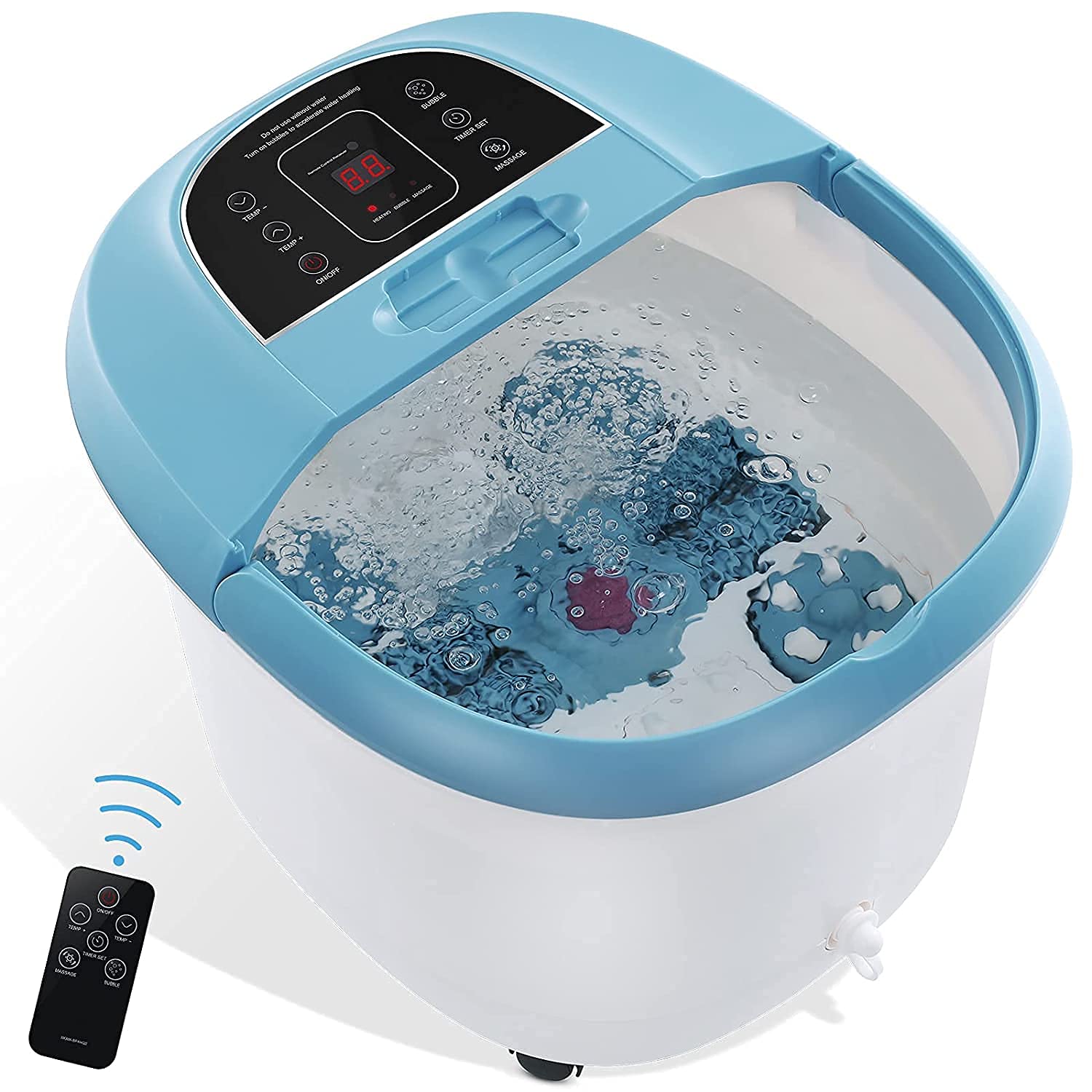 Heated Foot Spa Massager with Wireless Remote, Bubbles & Vibration - 8 Shiatsu Massage Rollers for Relaxation - Perfect for Home & Travel Use - Ideal for Stress Relief, Foot Pain & Self-Care Routine