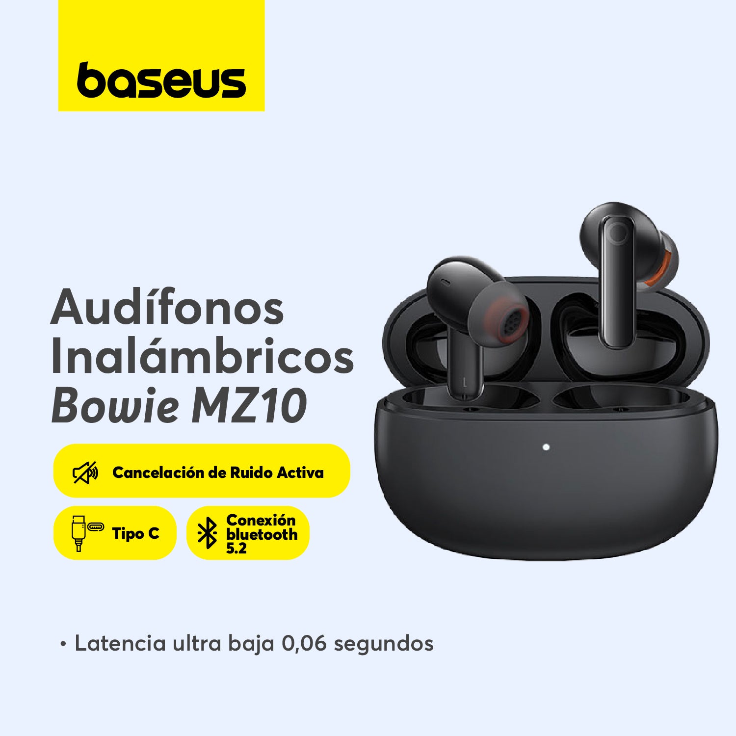 Baseus Bowie MZ10 Wireless Headphones with Active Noise Cancelling (ANC) - Black | Perfect for Travel, Workouts & Office Use