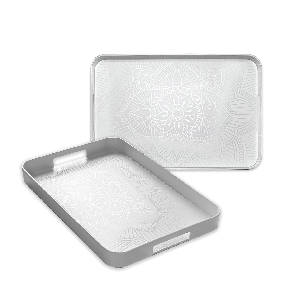 La La Mandala Melamine 11.5 x 16 Inch White Gallery Serving Tray | Decorative Tray for Home Decor, Dining Table Centerpiece, and Wall Display