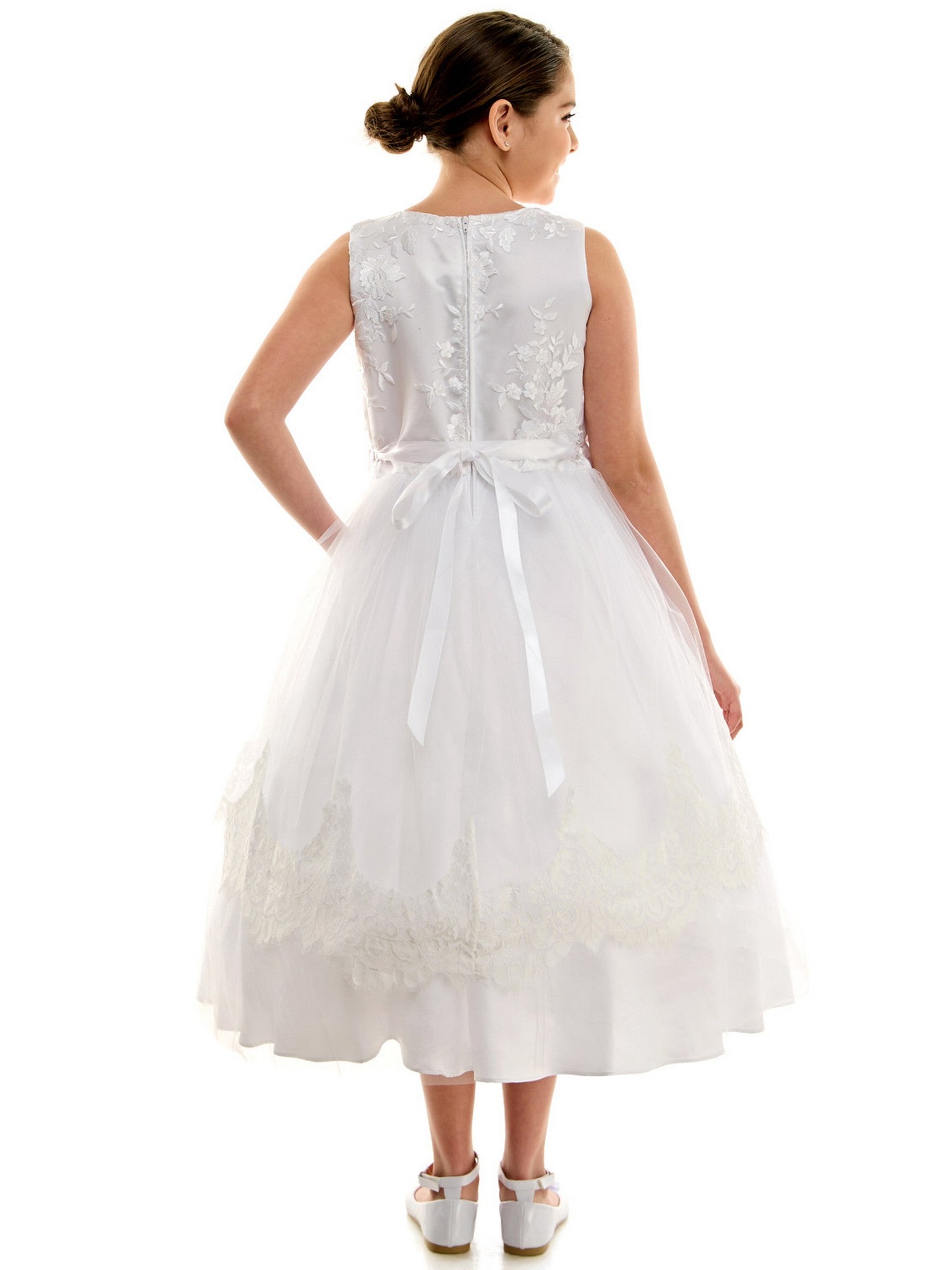 Elegant White Beaded Lace Communion Dress for Big Girls Size 8-16 - Perfect for First Communion, Baptism, and Special Occasions