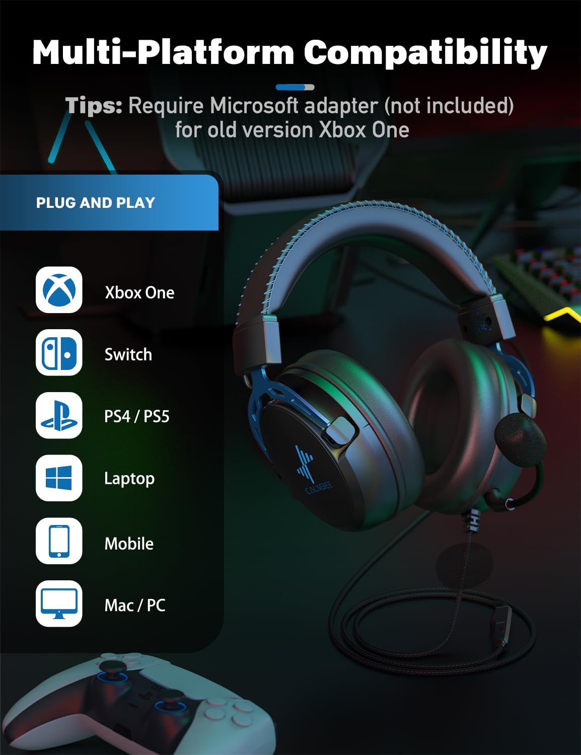 Best Gaming Headset for PS4, PS5, Xbox One & PC - Noise Cancelling Over-Ear Headphones with Mic | Wired Surround Sound Headset for Computer, Laptop, Mac & Nintendo NES | Perfect for Competitive Gaming & Streaming