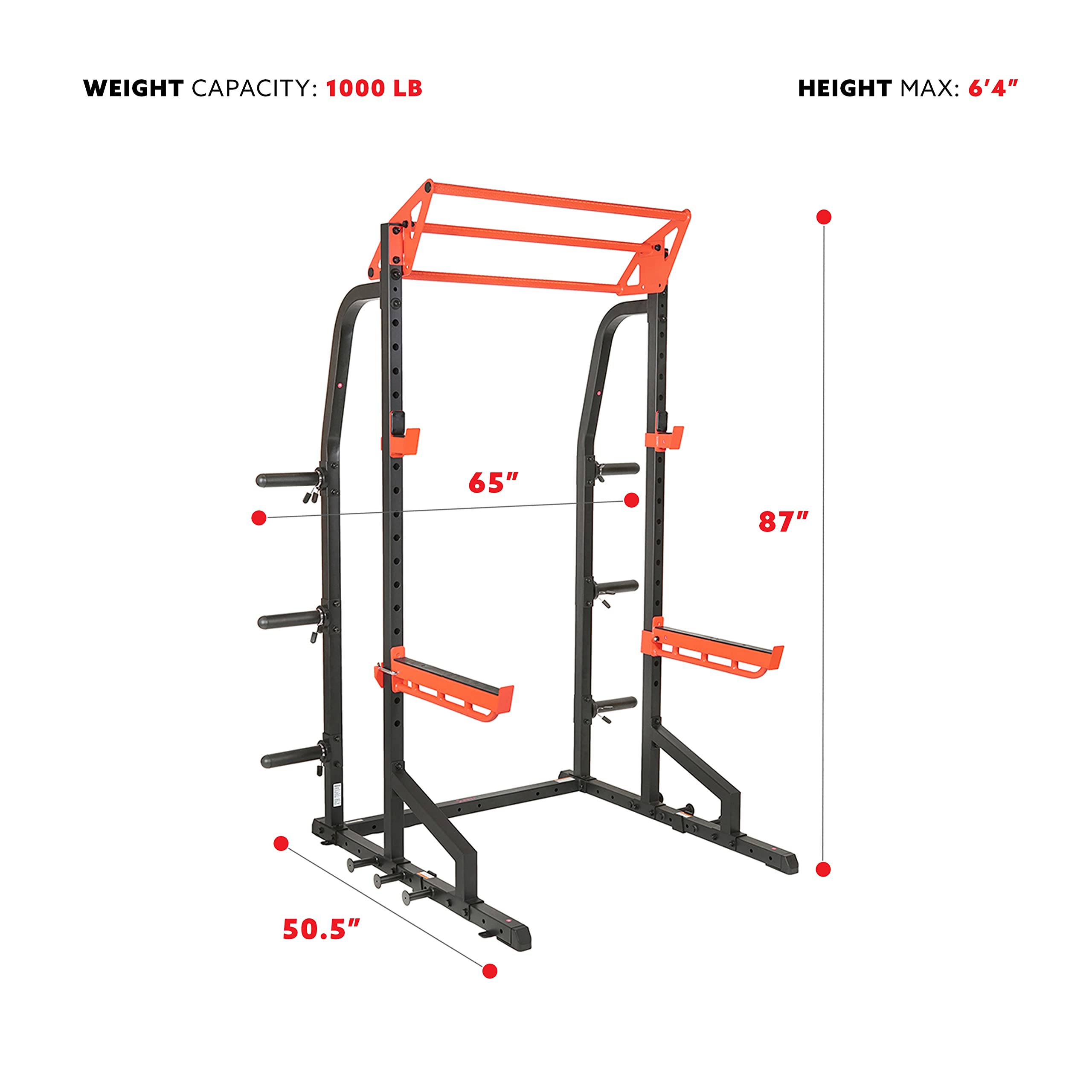 Sunny Health & Fitness Heavy Duty Power Cage - Half Rack with J-Hooks, Adjustable Pull-Up Bar, LAT Pulldown Attachment & Optional Bench - Home Gym Equipment for Strength Training & Weightlifting