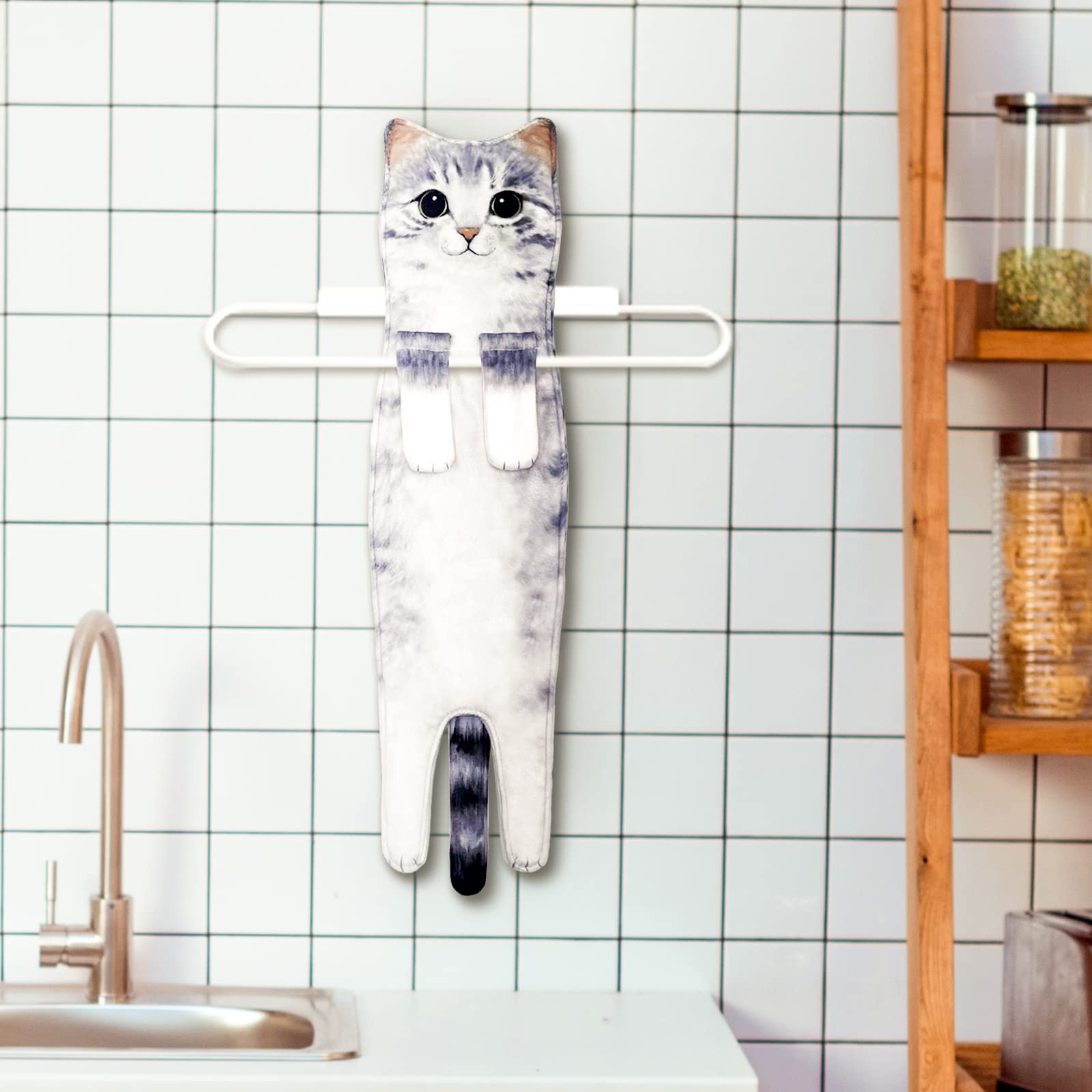 Cute Cat Quick-Dry Hand Towels for Bathroom & Kitchen - Absorbent Hanging Face Towels, Funny Gifts for Cat Lovers (Grey) - Perfect for Bathrooms, Kitchens, and as Decorative Gifts