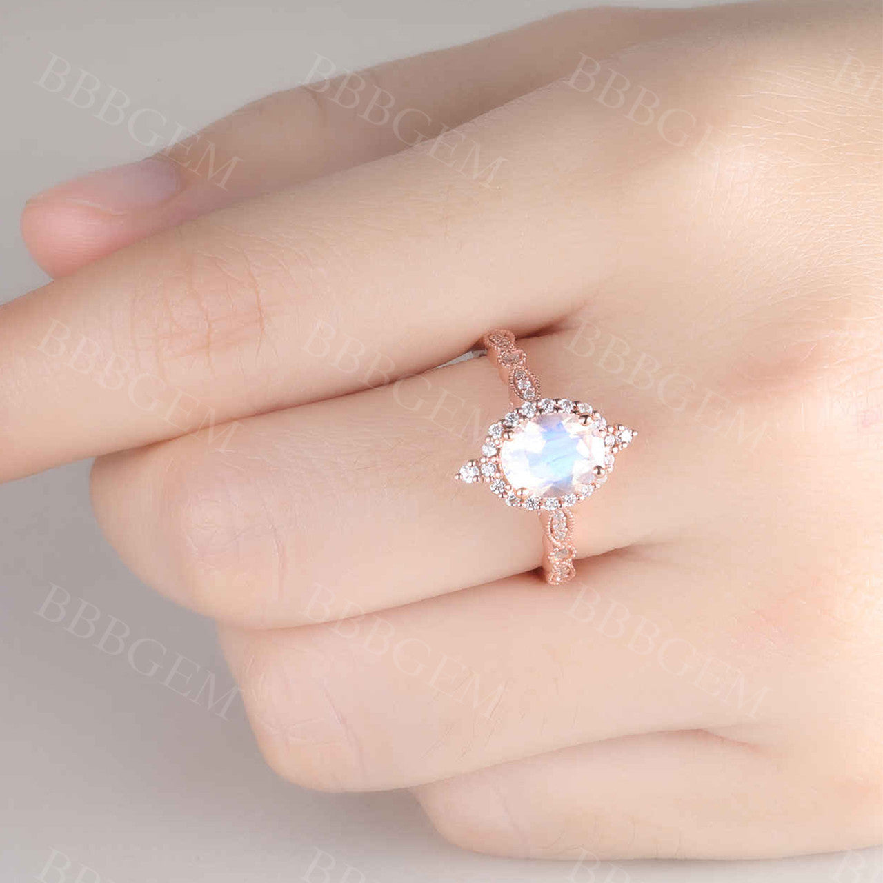 Vintage Rose Gold Moonstone Engagement Ring with Floral Halo Diamond - Elegant Bridal Promise Ring for Wedding, Proposal & Anniversary Gifts