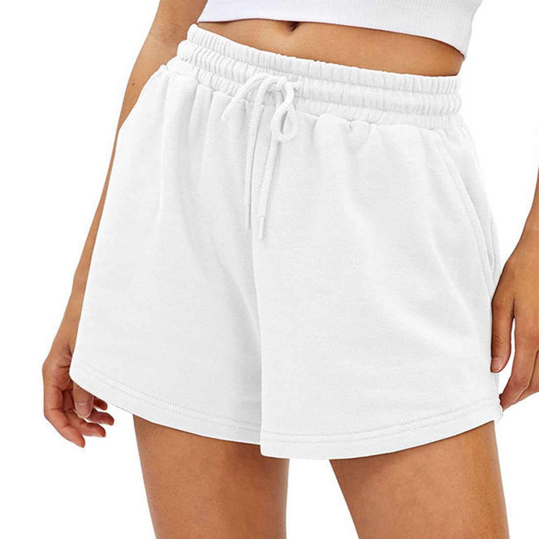 **ASHER FASHION Women's High Waist Athletic Shorts - Elastic Drawstring Summer Running Shorts with Pockets - Comfortable for Workout, Yoga & Casual Wear**