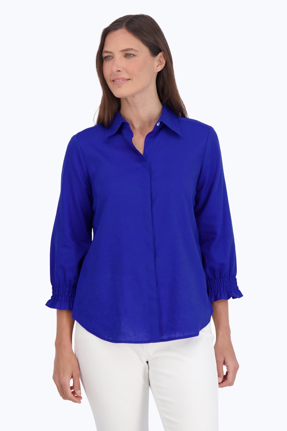 Olivia Women's Solid Linen 3/4 Sleeve Casual Shirt - Breathable Summer Top for Office, Travel & Everyday Wear