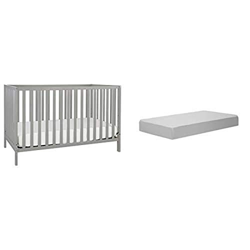 Union Convertible Crib in Gray - 4-in-1 Baby Crib with Toddler Mattress & Complete Slumber Set | Nursery Bedroom Furniture for Newborn to Toddler Transition