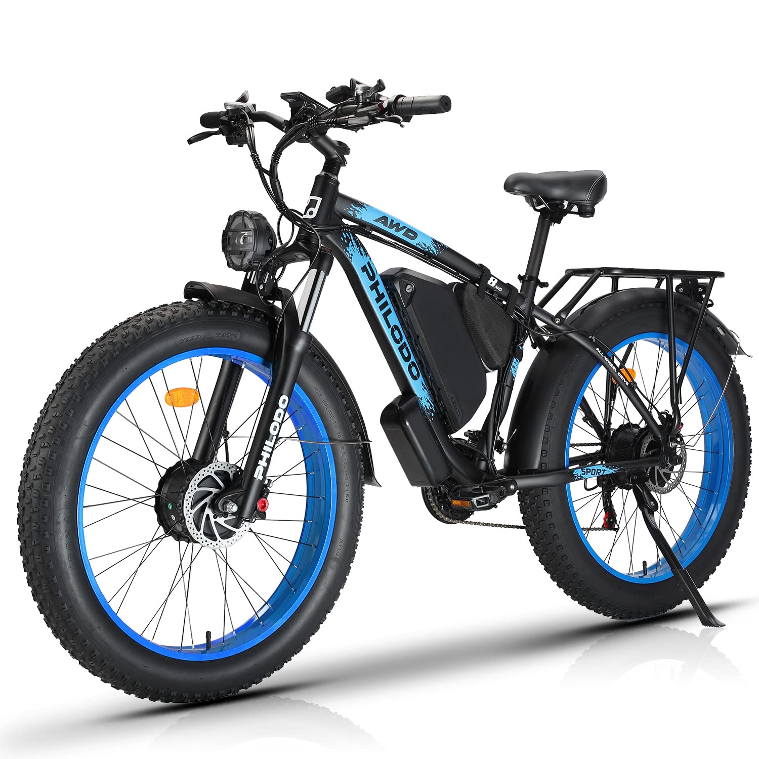 PHILODO 2000W 48V 23Ah Fat Tire Electric Bike for Adults - Dual Motor AWD, 35MPH, 21-Speed, Hydraulic Disc Brake & Ignition Lock - Perfect for Commuting, Off-Road Adventures & Urban Exploration