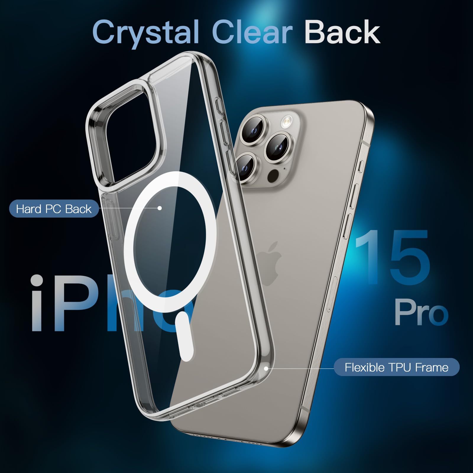 JETech 3 in 1 Magnetic Case for iPhone 15 Pro 6.1-Inch | 2 Pack Tempered Glass Screen Protectors | MagSafe Compatible | Shockproof Bumper Phone Cover (Natural Titanium) | Perfect for Daily Use, Travel & Outdoor Activities