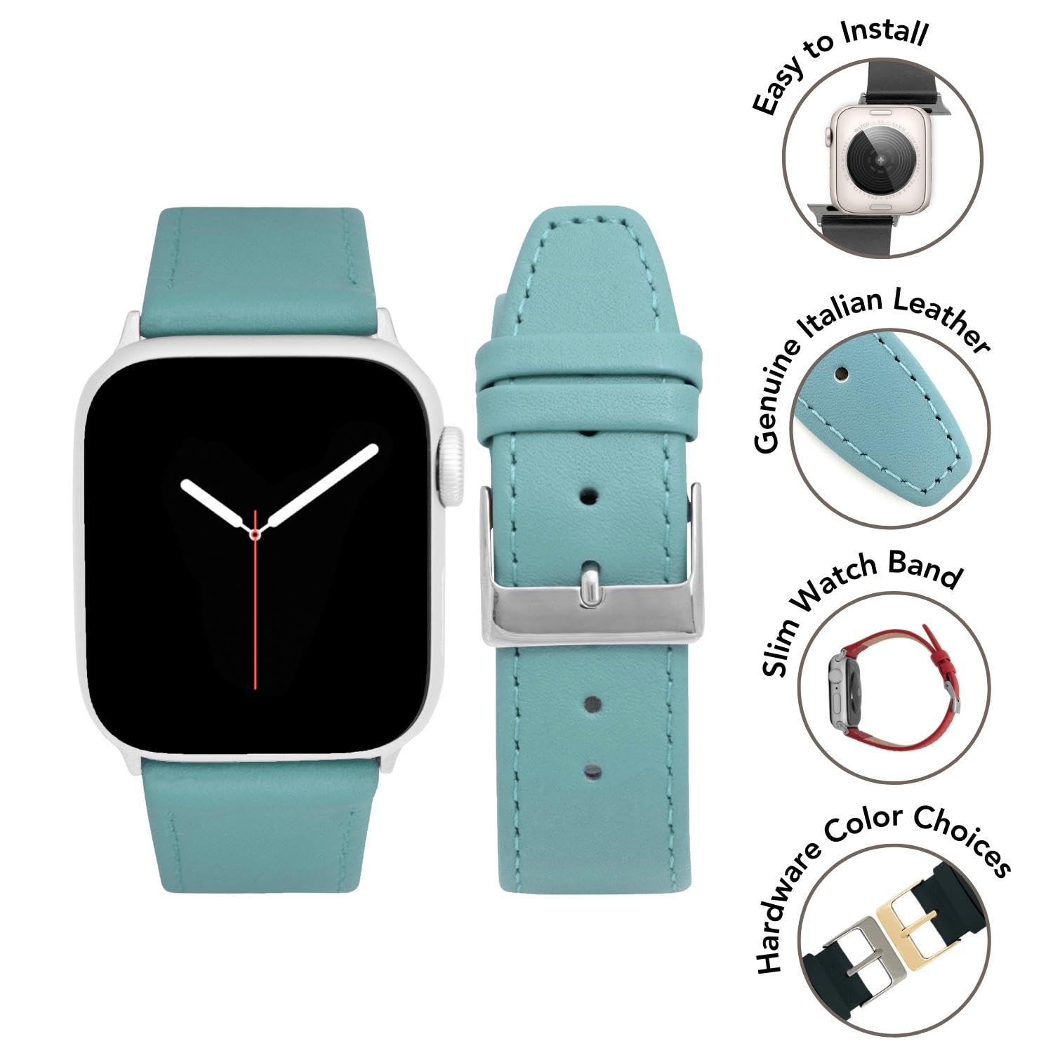 Bandini Genuine Leather Apple Watch Band for Women - Compatible with Series 10/9/8/7/6/5/4/3/2/1/SE (38mm 40mm 41mm 42mm) - Slim & Stylish Replacement Strap for Workout, Office & Everyday Wear