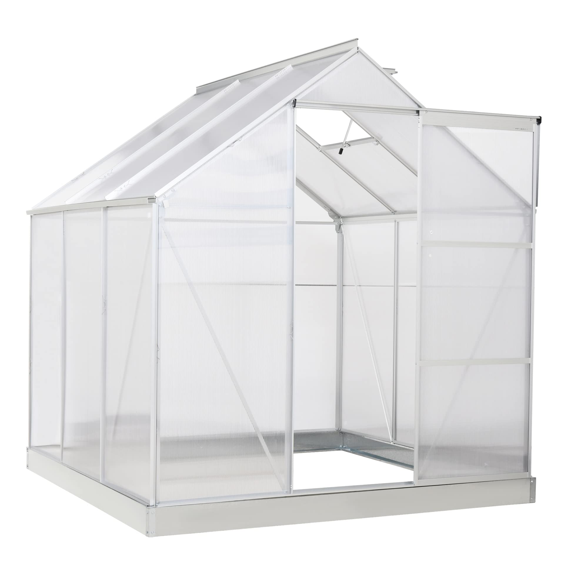 Outsunny 6x6 FT Walk-in Greenhouse Kit with Polycarbonate Panels & Aluminum Frame - Sliding Door & Roof Vent for Gardening, Plant Growing - Perfect for Backyard, Patio, or Balcony Use