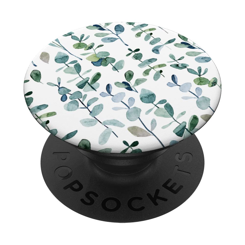 Eucalyptus Green Leaf Watercolor Branches Leaves Plant PopSockets Swappable PopGrip - Phone Grip Stand for iPhone Samsung - Perfect for Nature Lovers & Boho Decor