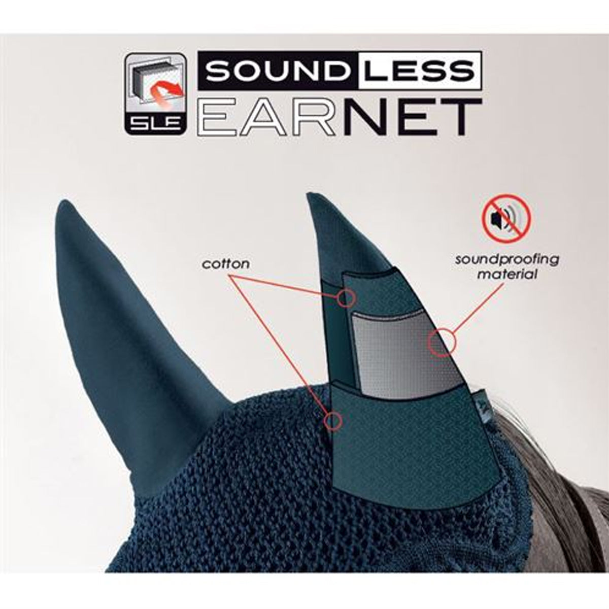 Equiline Soundless Ear Net for Horses - Noiseless Fly Protection for Training & Riding - Comfortable & Breathable Mesh Design