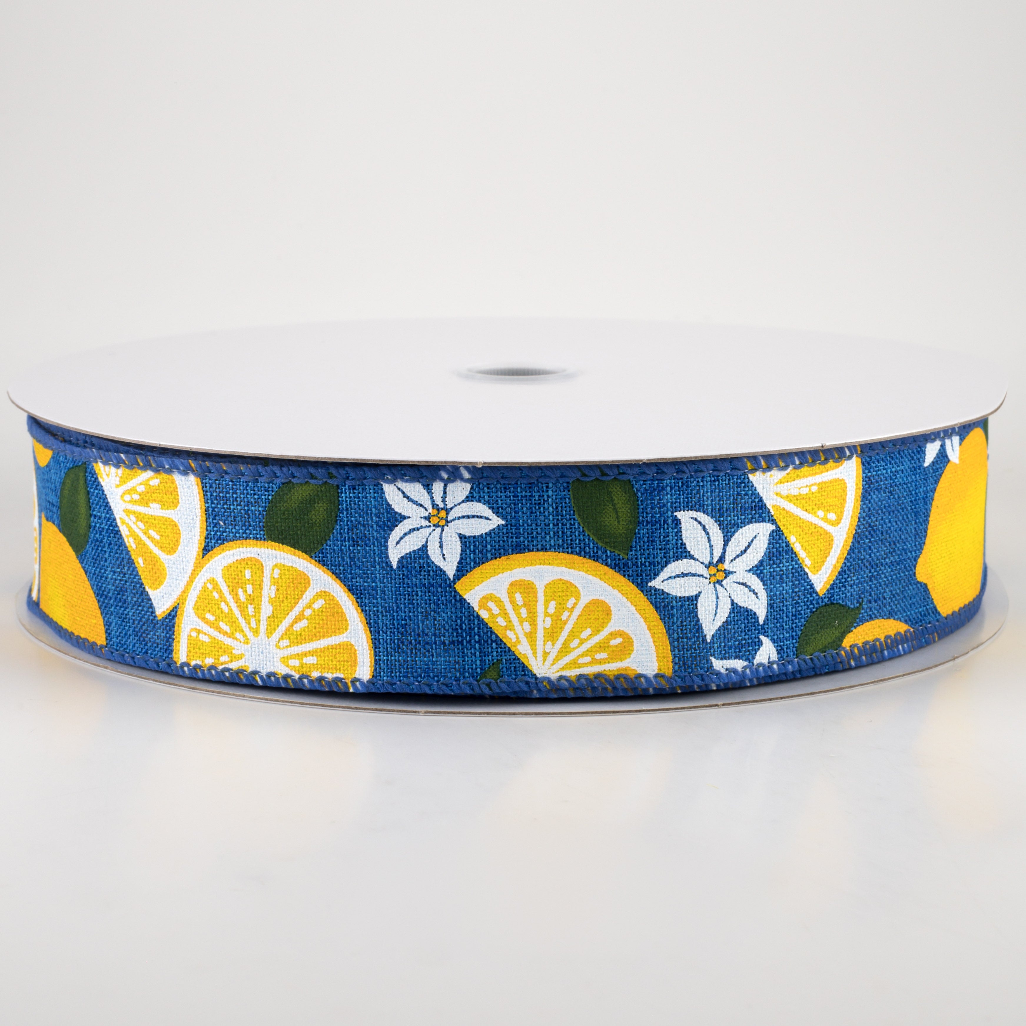 1.5 Inch Linen Lemons & Flowers Ribbon - Royal Blue (50 Yards) for Gift Wrapping, Wedding Decorations, DIY Crafts and Party Favors
