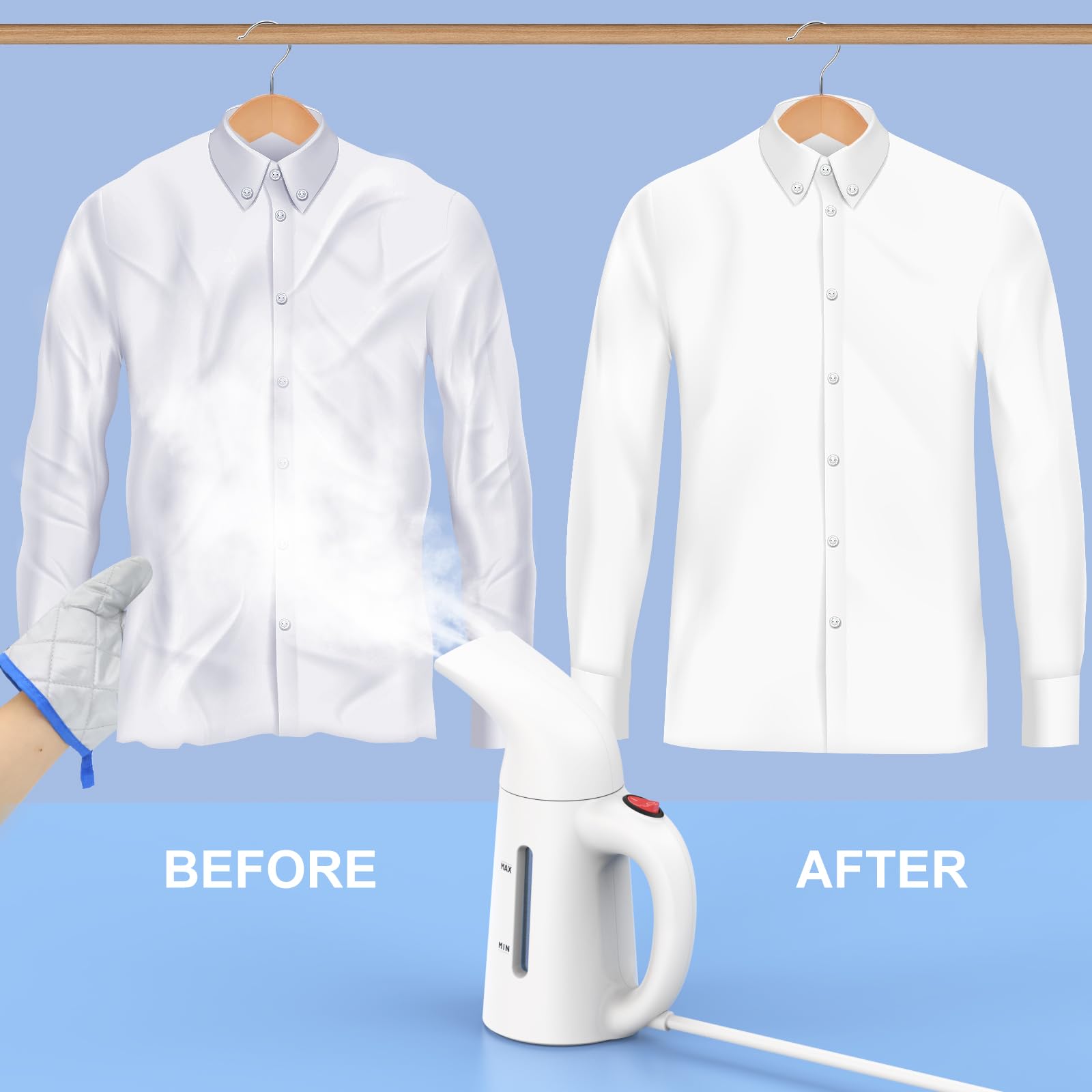 Portable Handheld Garment Steamer for Clothes - 230ml Mini Steamer with One-Button Design, Removes Wrinkles from All Fabrics, 12-Min Continuous Steam - Perfect for Travel, Home Use, and Quick Outfit Refresh Before Meetings or Events - White