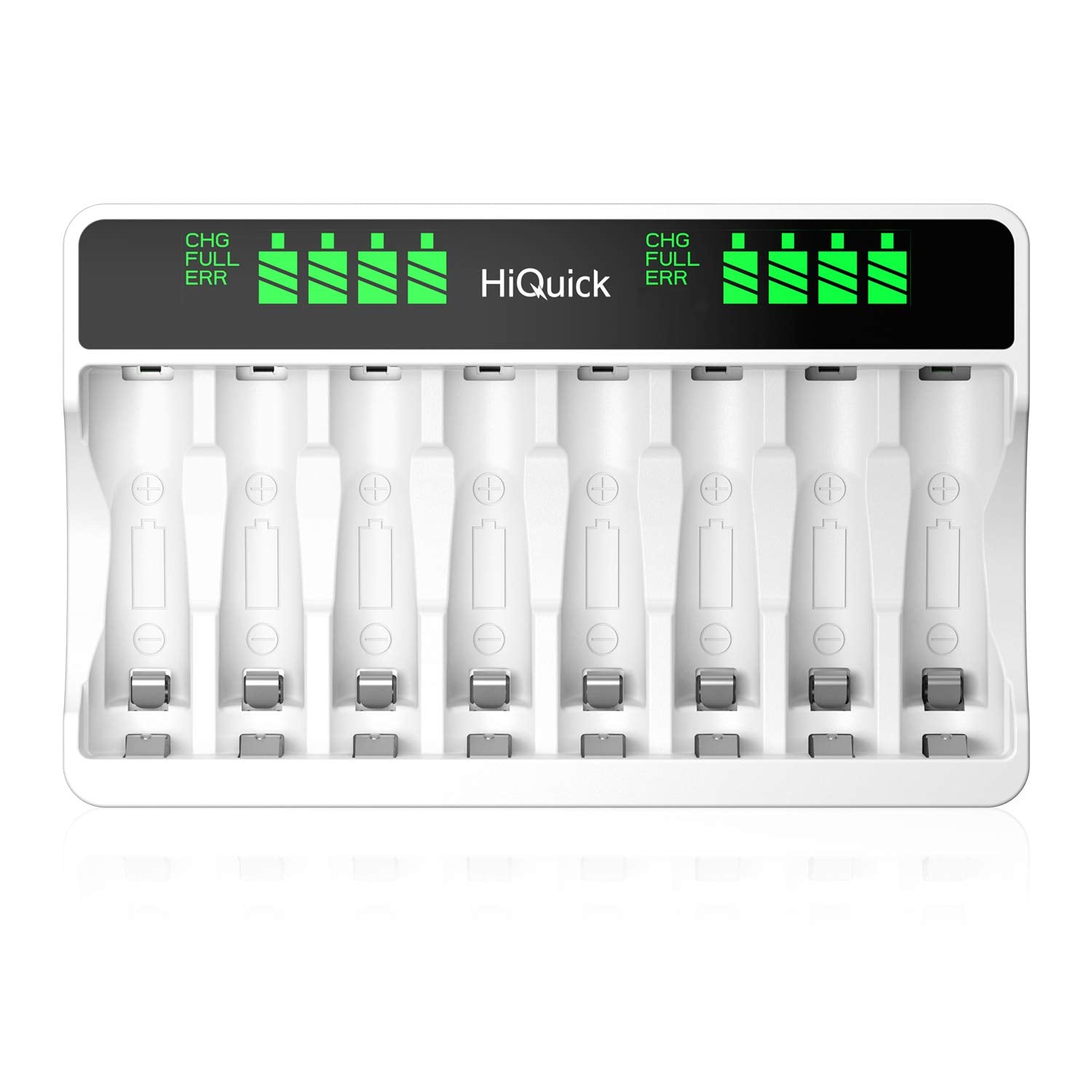HiQuick 8-Slot LCD Battery Charger for AA AAA Rechargeable Batteries - Fast Charging for Cameras, Toys, Flashlights & Electronics