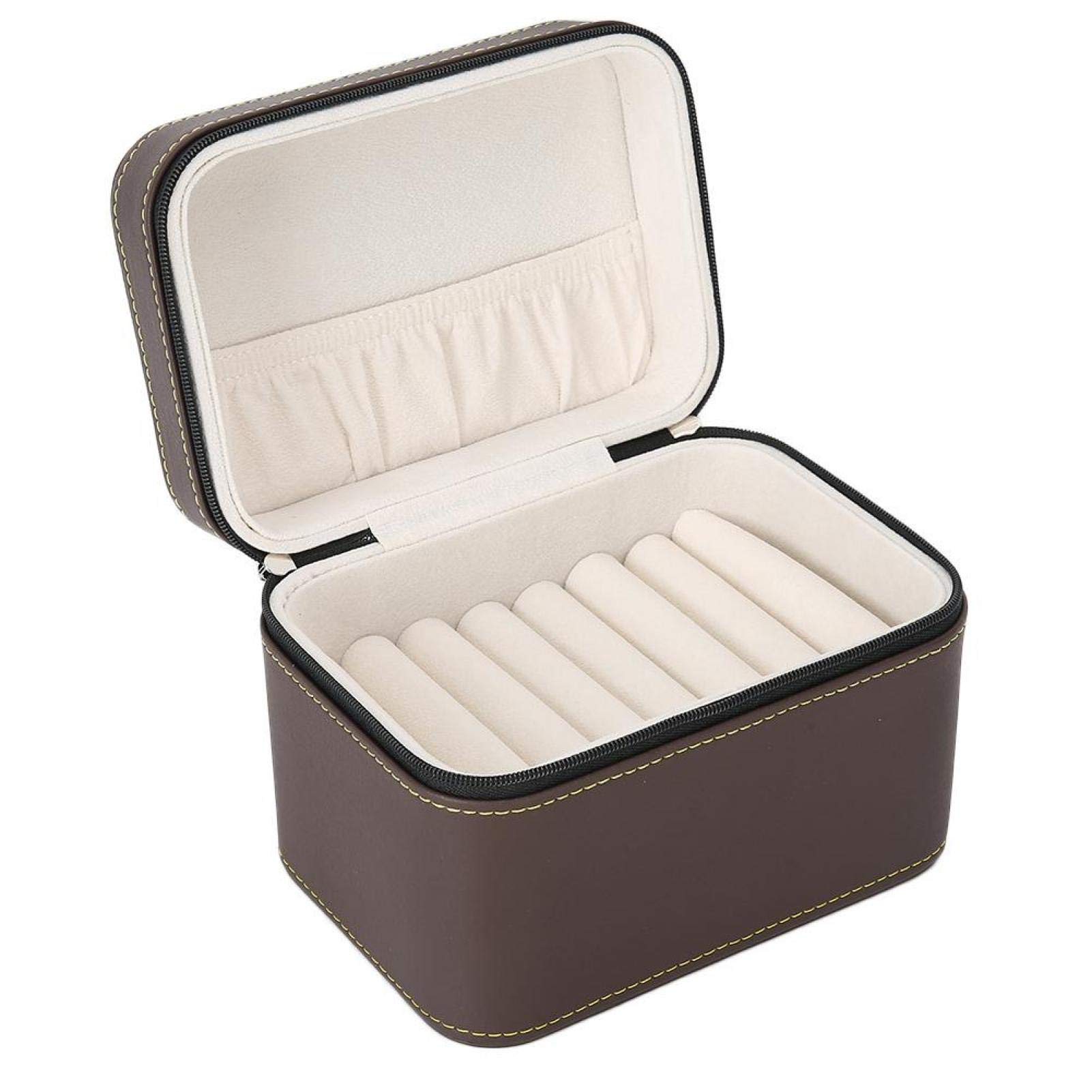 Premium PU Leather Jewelry Organizer Box - Portable Travel Jewelry Case for Rings, Bracelets & Bangles with Zipper Closure (Coffee) | Perfect for Travel, Home Storage & Gift Giving