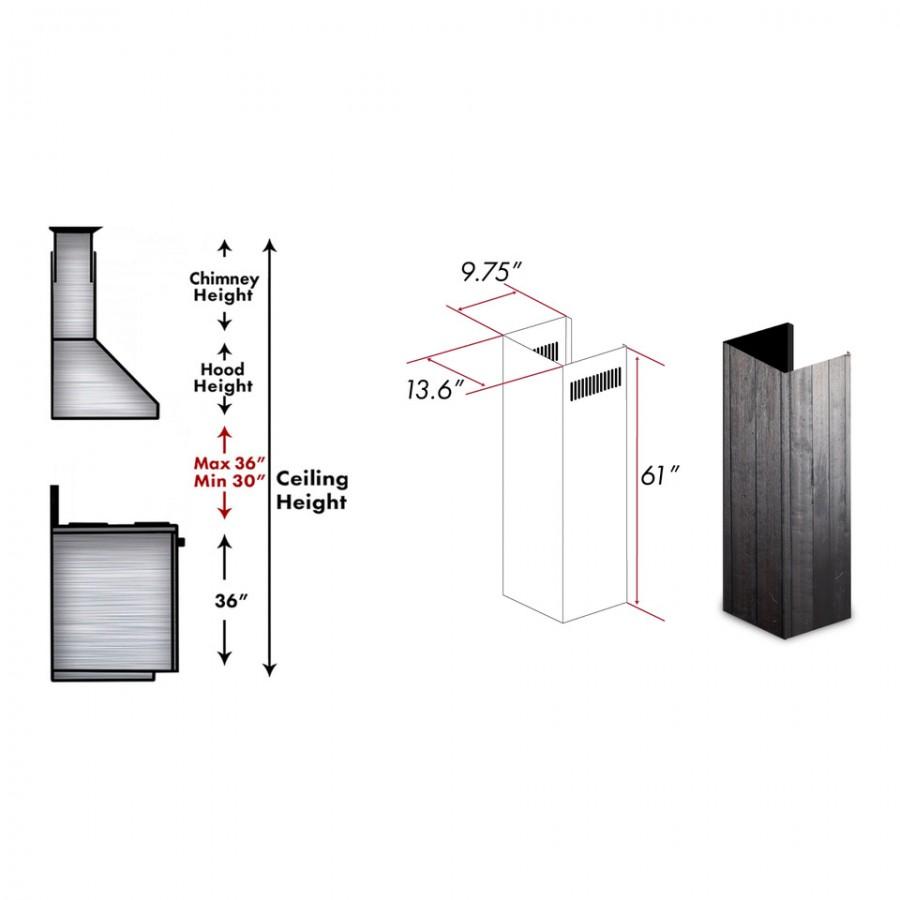 ZLINE 61 Inch Wooden Chimney Extension for Ceilings up to 12 Feet - Compatible with Range Hoods, Ideal for Kitchen Ventilation & High Ceiling Installations (KPDD E)