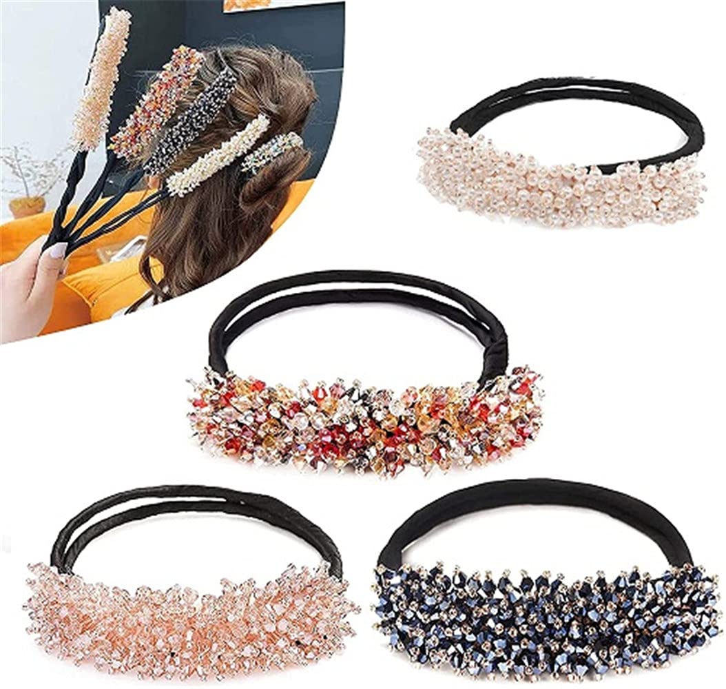4pcs Rhinestone Easy Bun Maker - Durable Alloy Magic Hair Styling Tool for DIY Updos & Ponytails | Perfect for Weddings, Parties & Everyday Hairstyles