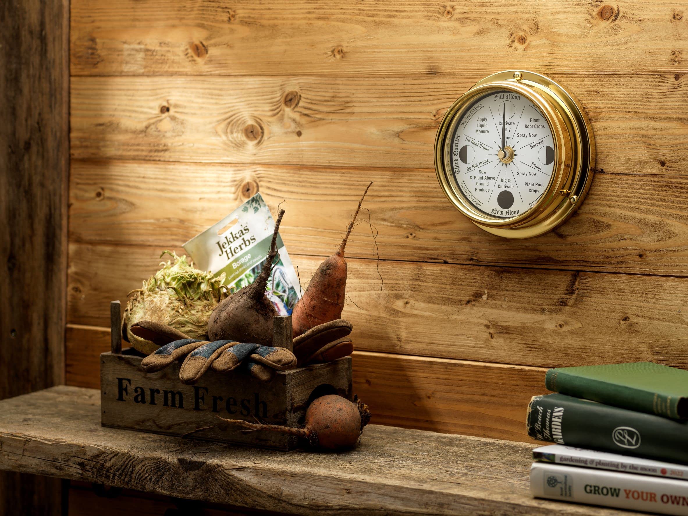 Classic Brass Moon Gardening Clock - Lunar Harmony Guide for Biodynamic & Organic Gardening | Essential Moon Phase Tracking Tool for Planting & Harvesting | Perfect for Home Gardeners & Sustainable Farming