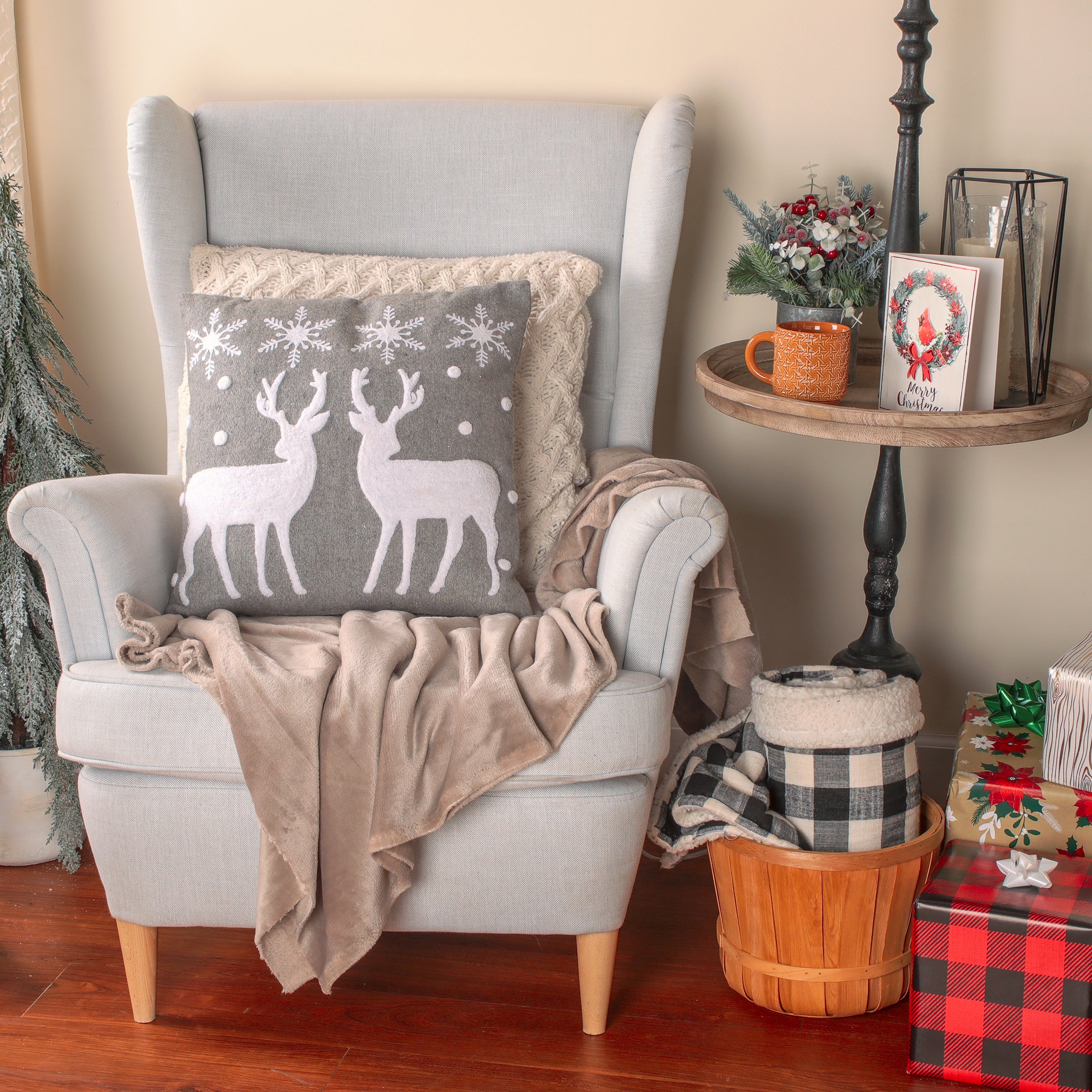 18 Inch HGTV Home Collection Reindeer and Snowflakes Decorative Throw Pillow - Perfect for Christmas Decor, Winter Home Styling, and Cozy Sofa Accents