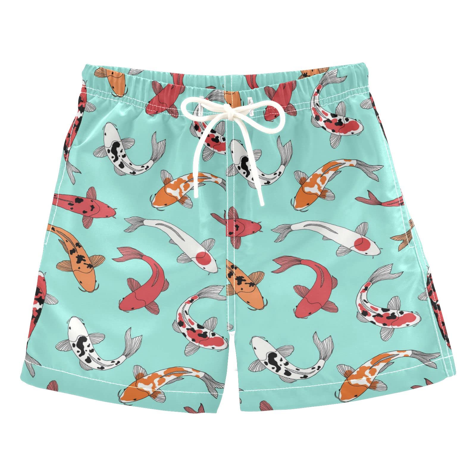 **Koi Fish Boys Swim Trunks - Quick Dry Adjustable Waist Toddler Swimsuits for Beach & Pool (2T-16) - Perfect for Summer Water Play & Family Vacations**