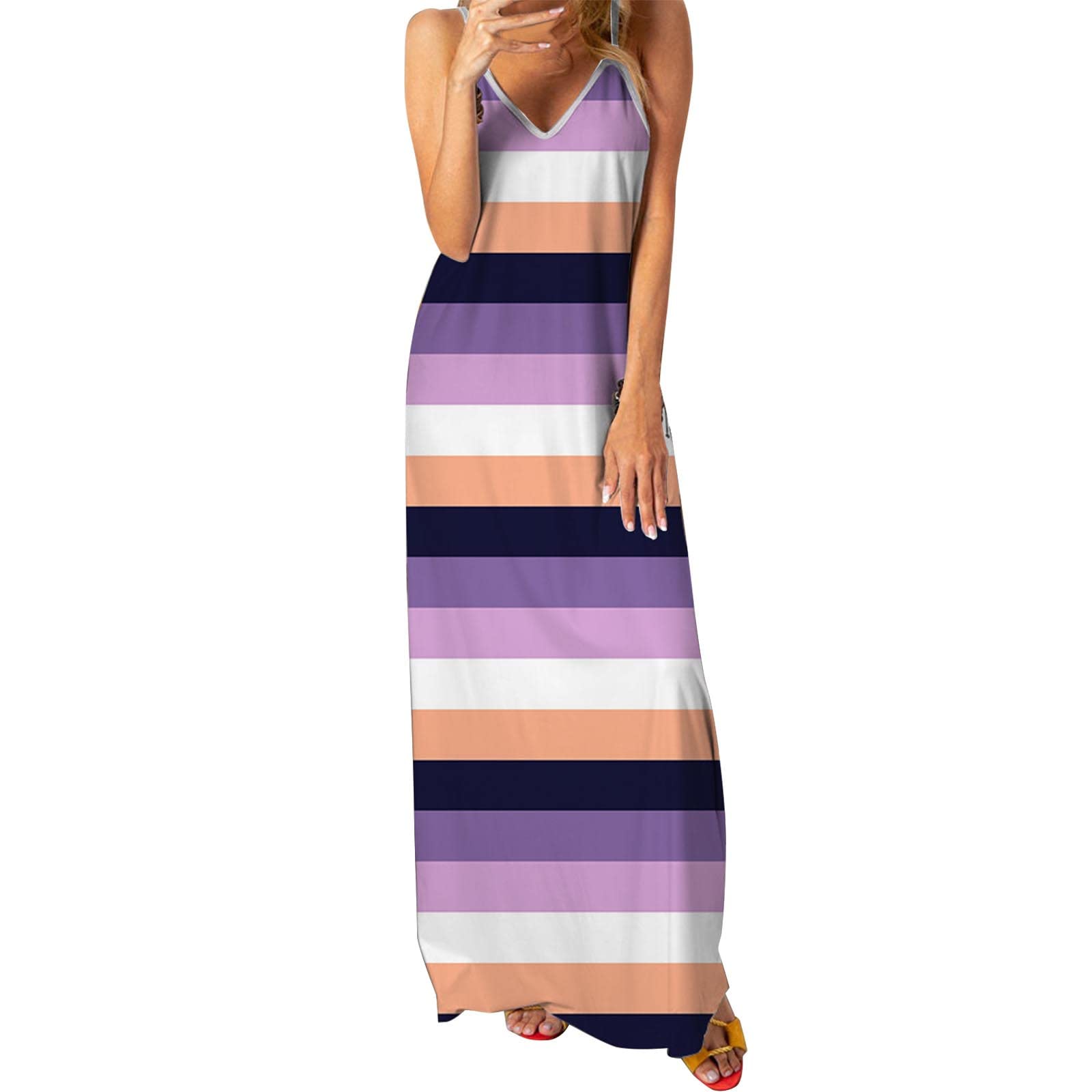 QUESE Women's Sexy Printed V-Neck Maxi Dress - Summer Spaghetti Strap Sundress for Beach, Party & Vacation | Flowy Long Dress for Casual Outings & Date Nights