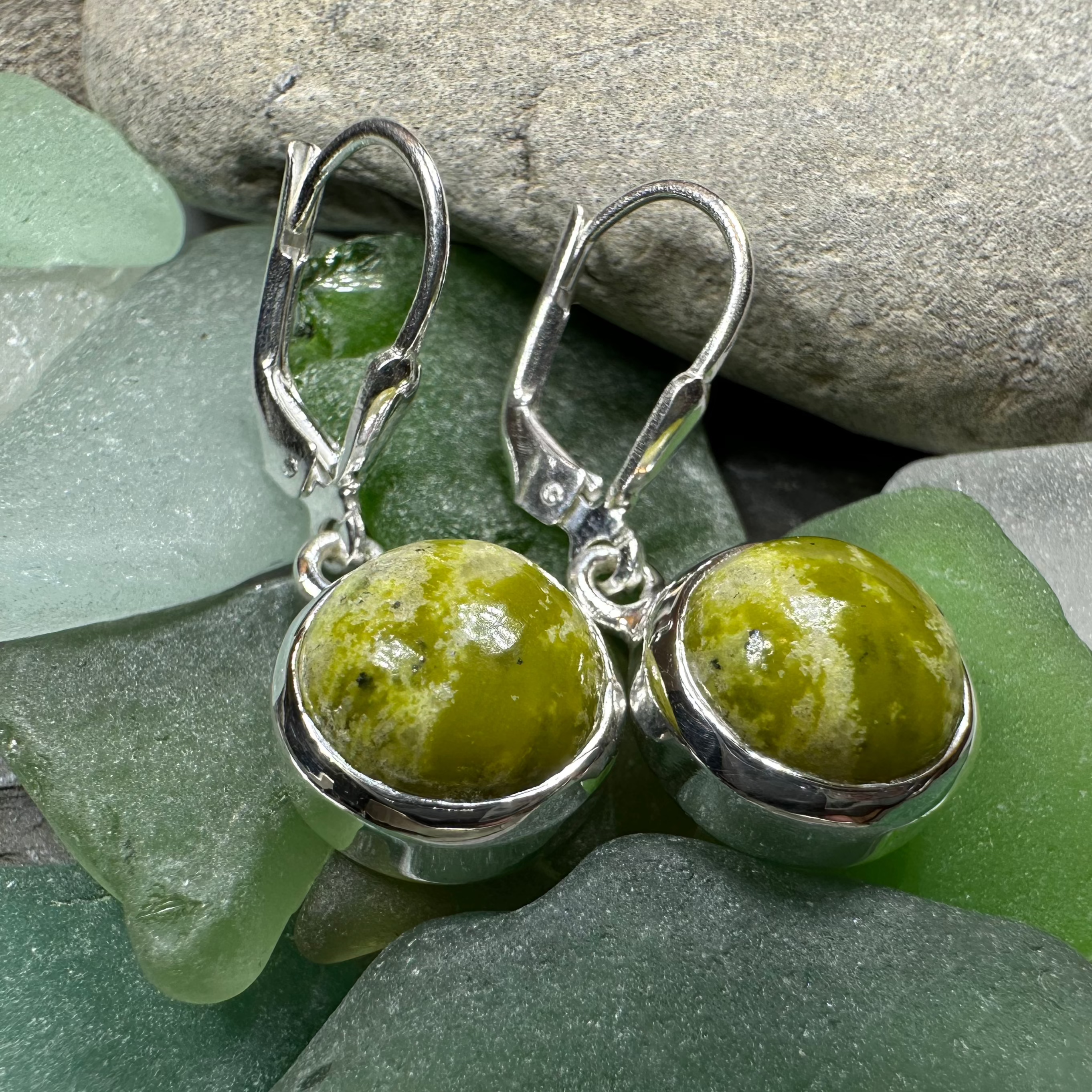 Connemara Marble Irish Anamchara Earrings - Authentic Celtic Jewelry for Women, Handmade Green Stone Dangle Earrings - Perfect for St. Patrick's Day, Weddings & Special Occasions