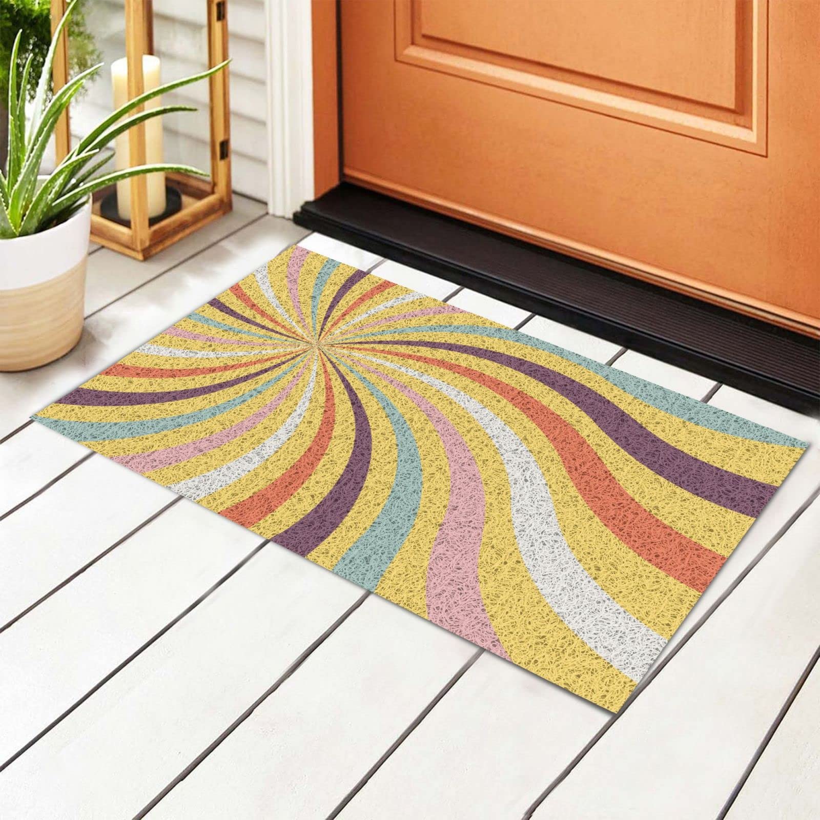 Retro Rainbow Welcome Mat - Non-Slip Absorbent Rug for Indoor/Outdoor Decor