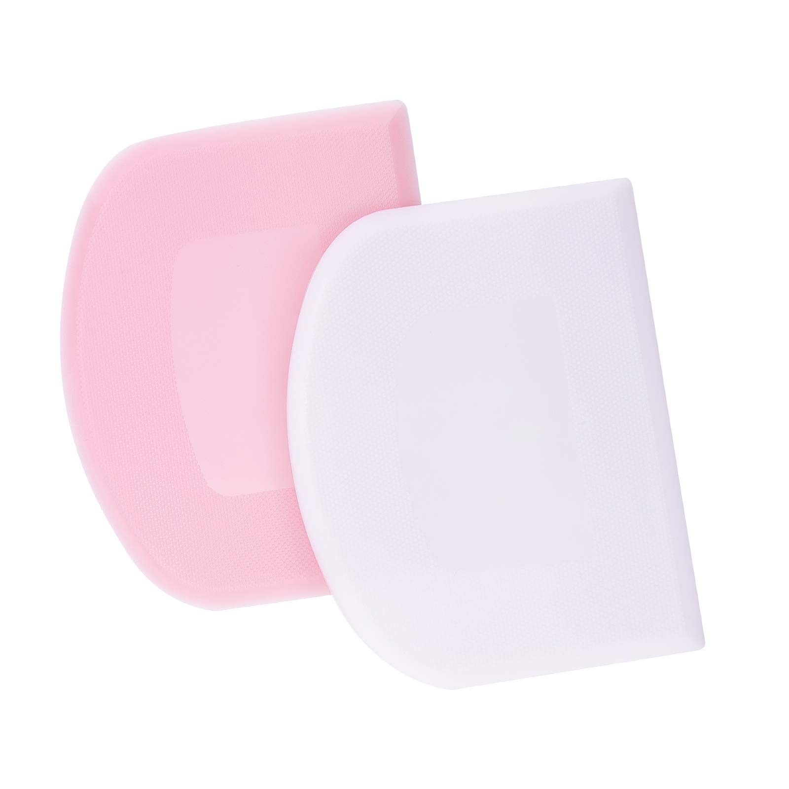 LUTER 2-Piece Plastic Dough Scraper Set - 12 x 9.5 cm Pastry Horn for Baking, Cooking, Pancakes & Pie Making (Pink & White) - Perfect for Home Bakers & Professional Chefs
