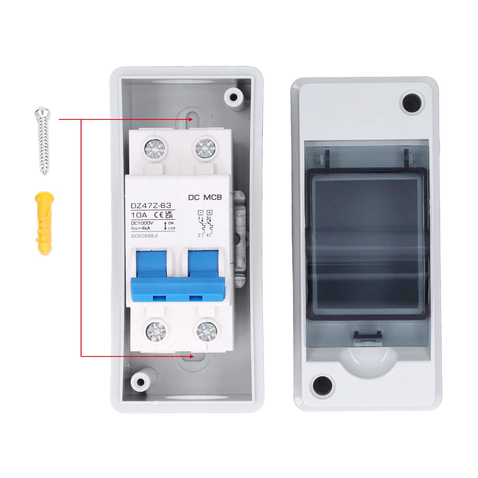 10A 1000V DC Miniature Circuit Breaker with IP65 Waterproof Box & Transparent Cover - Solar Disconnect Switch for PV Systems, Solar Panels, Off-Grid Power - Perfect for Home Solar Installations and RV Power Systems