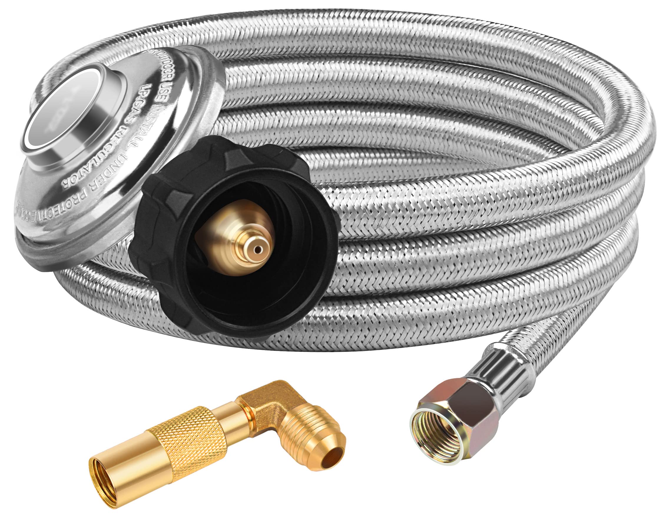 DOZYANT 6FT Braided Propane Regulator Hose - QCC1 Universal Grill Regulator Replacement with 90° Elbow Adapter for Blackstone 17