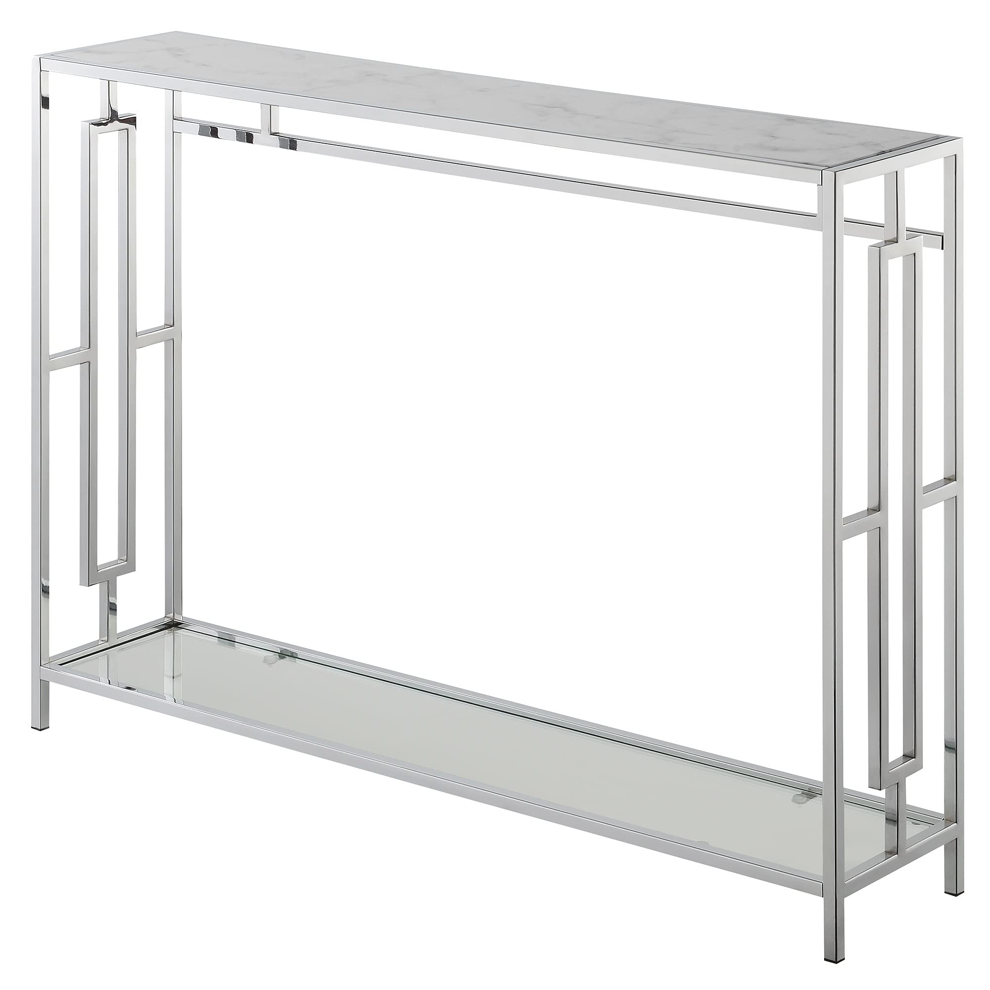 Ergode Town Square Chrome Console Table with Shelf - Modern Entryway Sofa Table for Hallway, Living Room & Bedroom - Sturdy Metal Frame & Spacious Storage Shelf for Home Decor