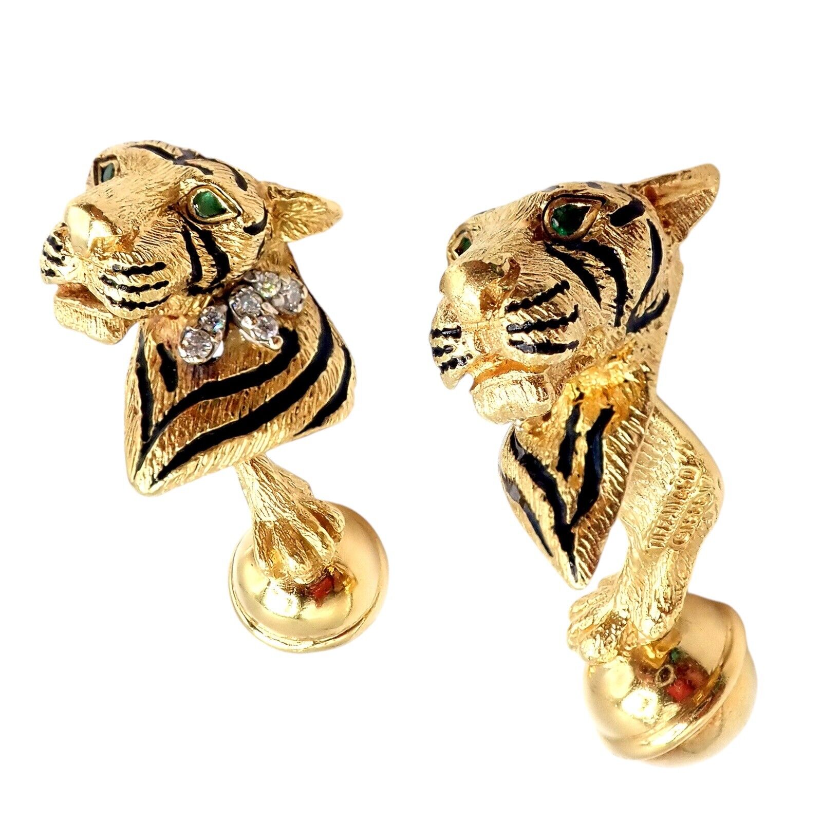 Vintage Tiffany & Co. 18k Yellow Gold Diamond Bengal Tiger Cufflinks - Limited Edition 1989 Germany - Perfect for Formal Events & Luxury Gift Giving