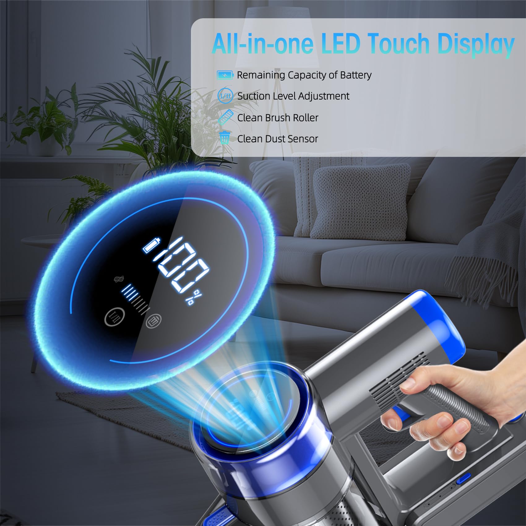 33KPA/400W Rechargeable Cordless Stick Vacuum Cleaner - 45 Min Runtime, 6-in-1 Lightweight Handheld Vacuum for Hard Floors, Carpets & Pet Hair | Perfect for Home, Car & Pet Owners | Quick Cleanups & Deep Cleaning