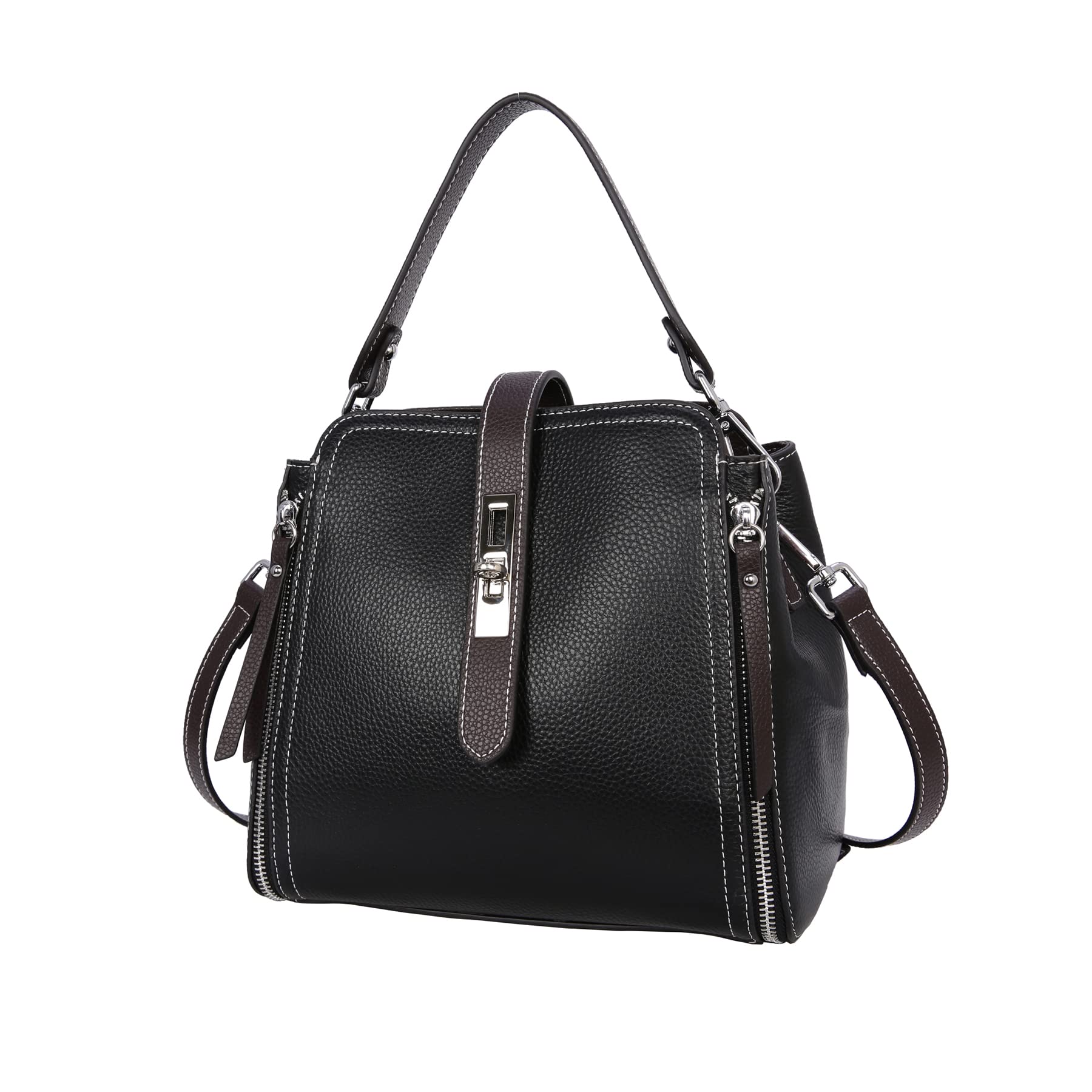 Heshe Women's Genuine Leather Shoulder Bag - Stylish Satchel Purse with Crossbody Strap for Work, Travel & Everyday Use