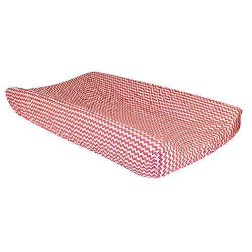 Trend Lab White Chevron Print Changing Pad Cover - Soft Coral Pink Baby Changing Table Cover - Waterproof & Washable Nursery Essentials for Newborns & Toddlers (Perfect for Diaper Changes & Nursery Decor)