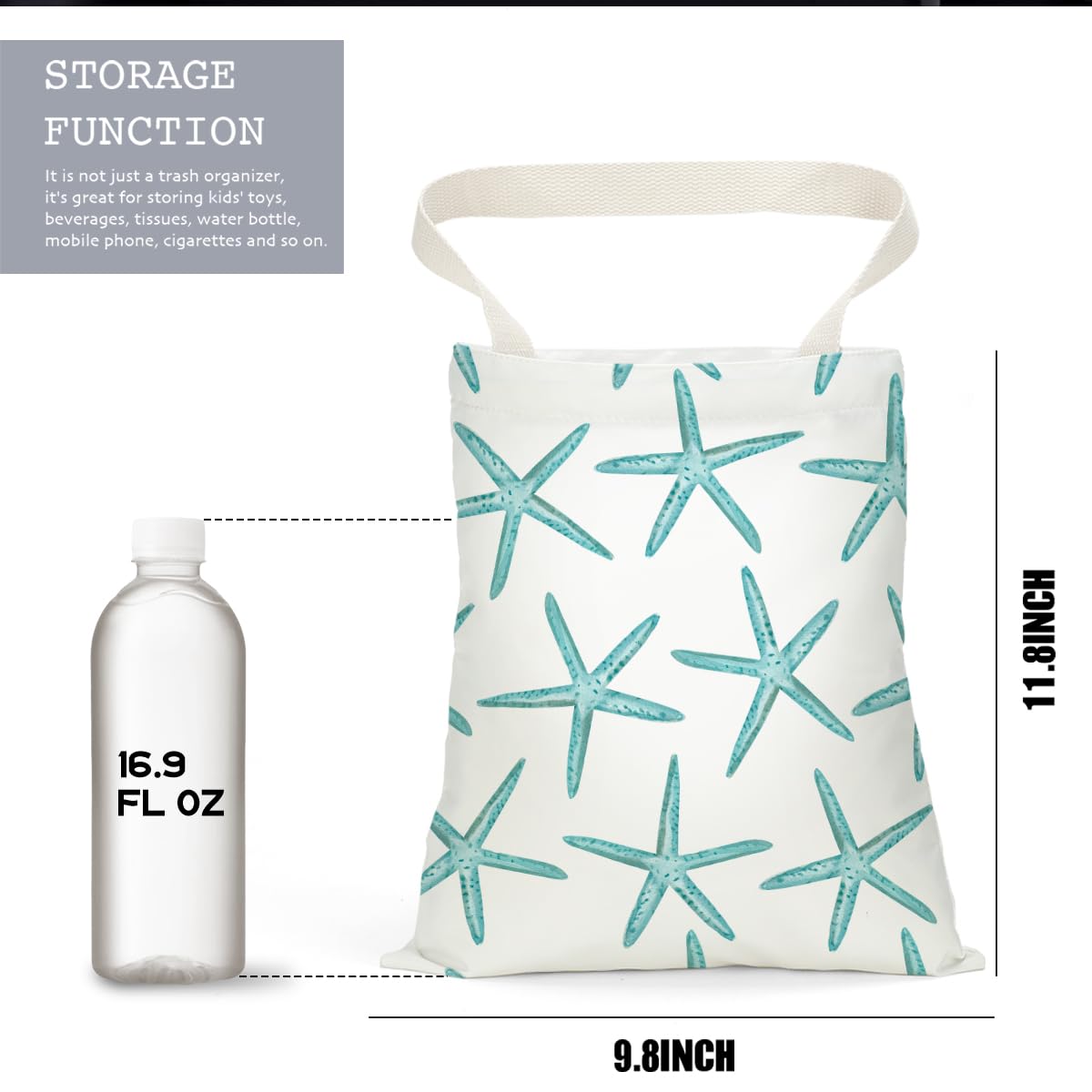 Waterproof Hanging Car Trash Bag - Car Garbage Can Organizer for Back Seat, Vehicle Accessories | Travel, Camping & Road Trip Essentials | Ocean Starfish Sailboat Anchor Decor