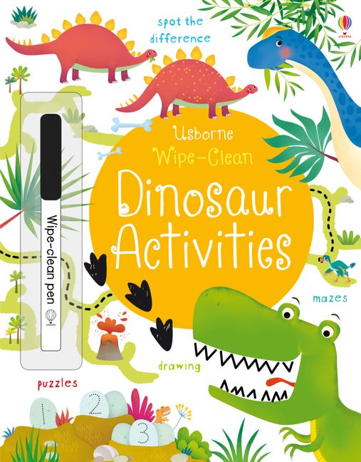 Dinosaur Activities Wipe Clean Book for Kids - Reusable Learning & Coloring Activity Book with Fun Dino Games | Perfect for Preschool, Travel & Homeschooling