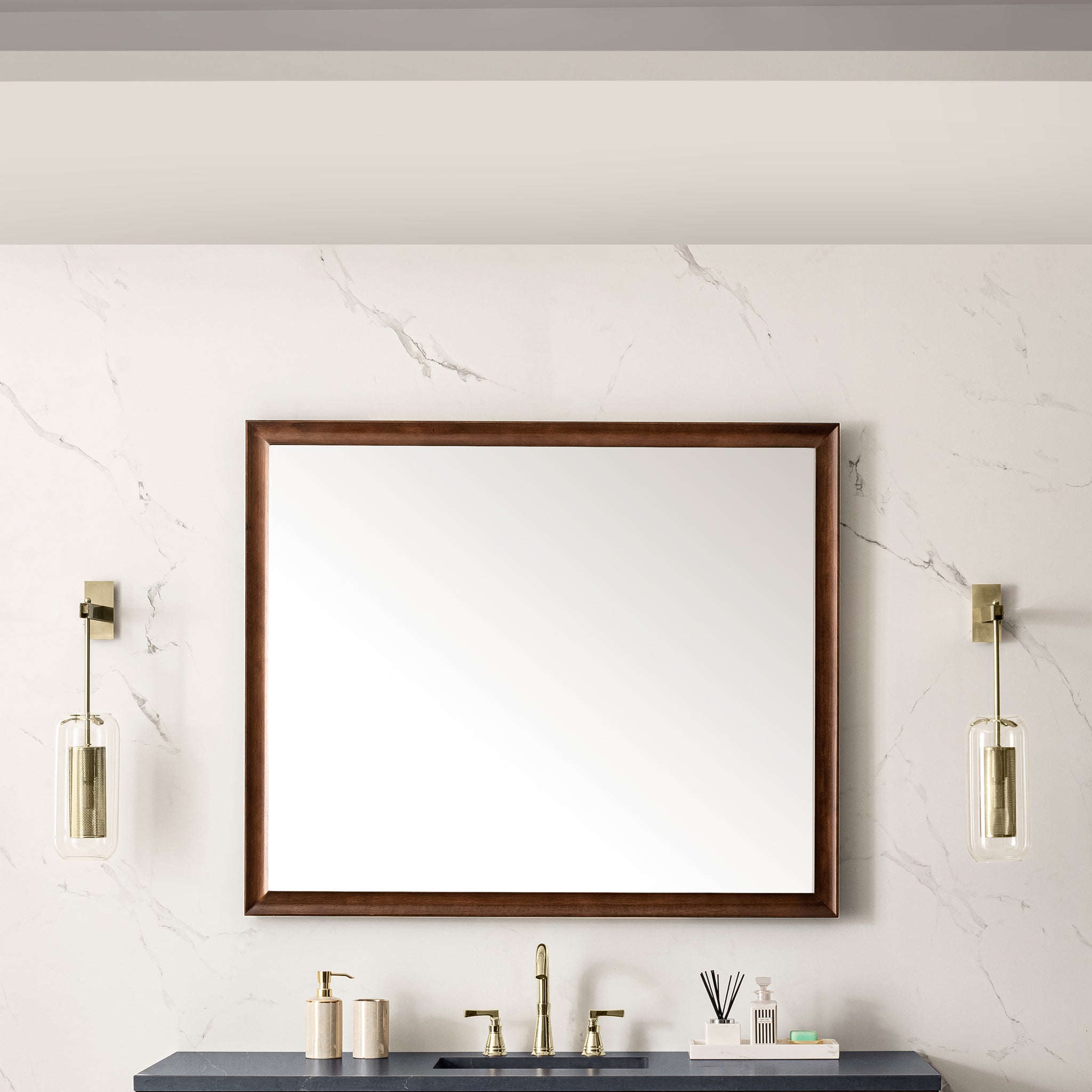 Glenbrooke 48-Inch Mid Century Modern Walnut Wall Mirror - Perfect for Living Room, Bedroom & Entryway Decor