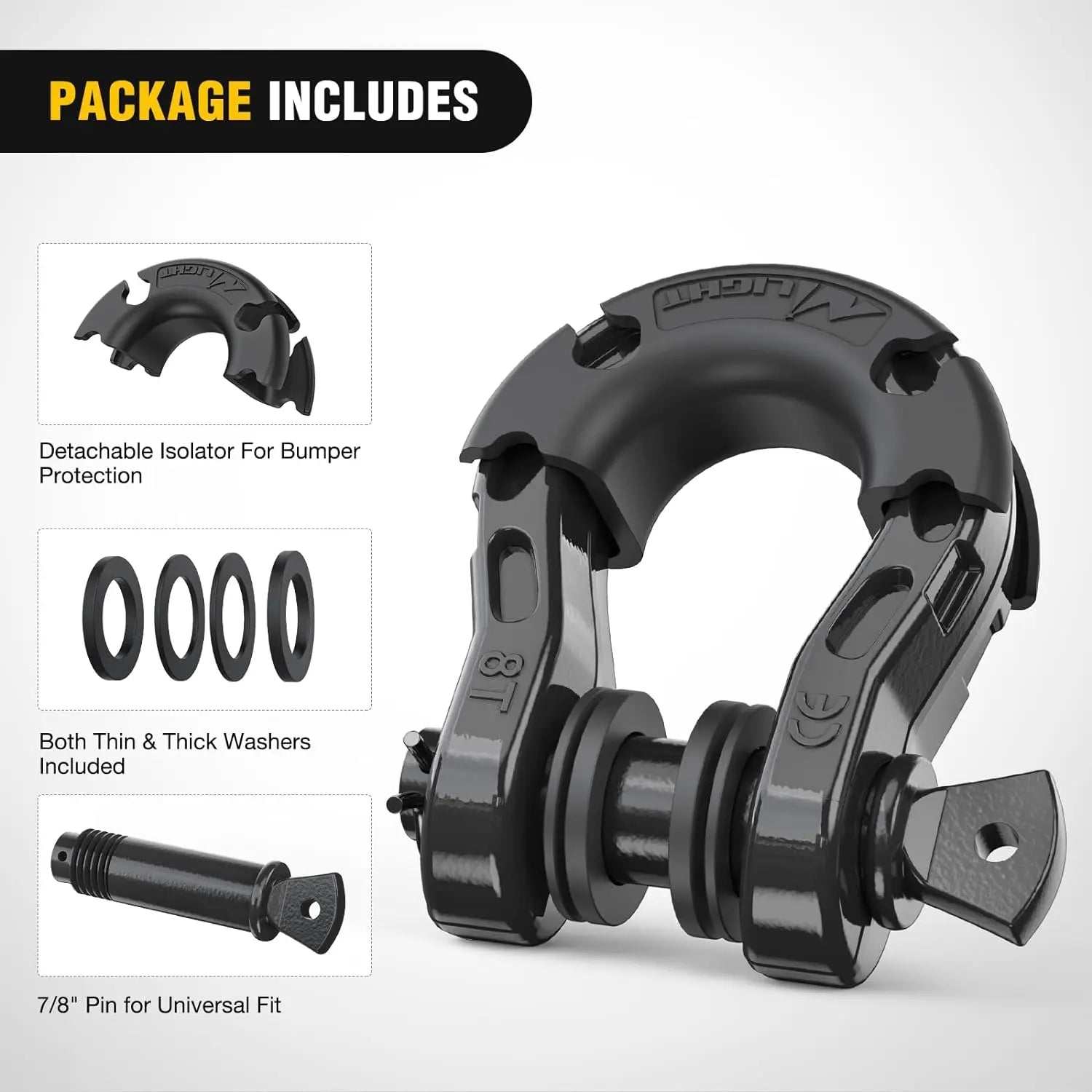 3/4 Inch Mega D Ring Shackle with 7/8 Inch Screw Pin - 68,000 lbs Capacity - Heavy Duty Black Pair - Perfect for Off-Road Recovery, Towing & Marine Applications