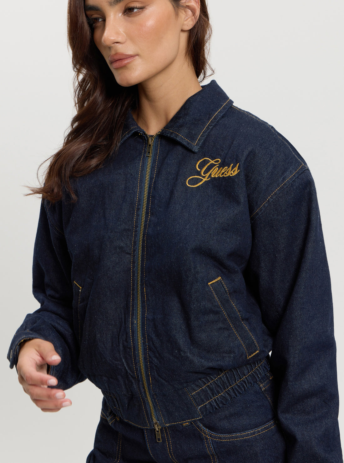 Guess Originals Blue Denim Bomber Jacket for Men - Vintage Style Lightweight Jacket with Front Pockets - Perfect for Casual Outfits, Streetwear & Everyday Wear